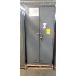 Metal Storage Cabinet w/ Content of Assorted Wire, Screens, Clamps, Shrink Tubing, & Wire Protectors