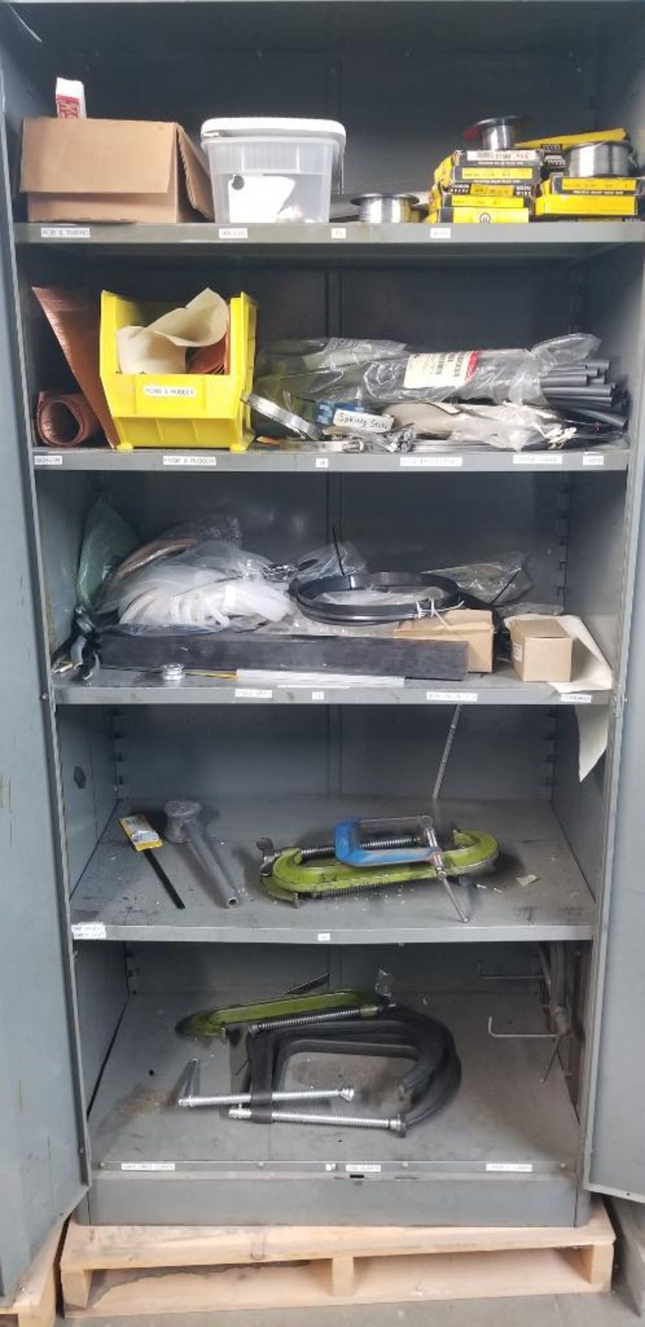 Metal Storage Cabinet w/ Content of Assorted Wire, Screens, Clamps, Shrink Tubing, & Wire Protectors - Image 2 of 5