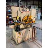 Geka Hydracrop 70/A Ironworker, Model HYD-70, S/N 5671, Bucket of Punches/Dies, Infeed/Outfeed Conve