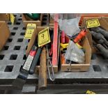 (2) Boxes of Allen Wrenches, Pry Bar, Hammers, Small Hex Drivers, Level, Squares, Distance/Radial Sc