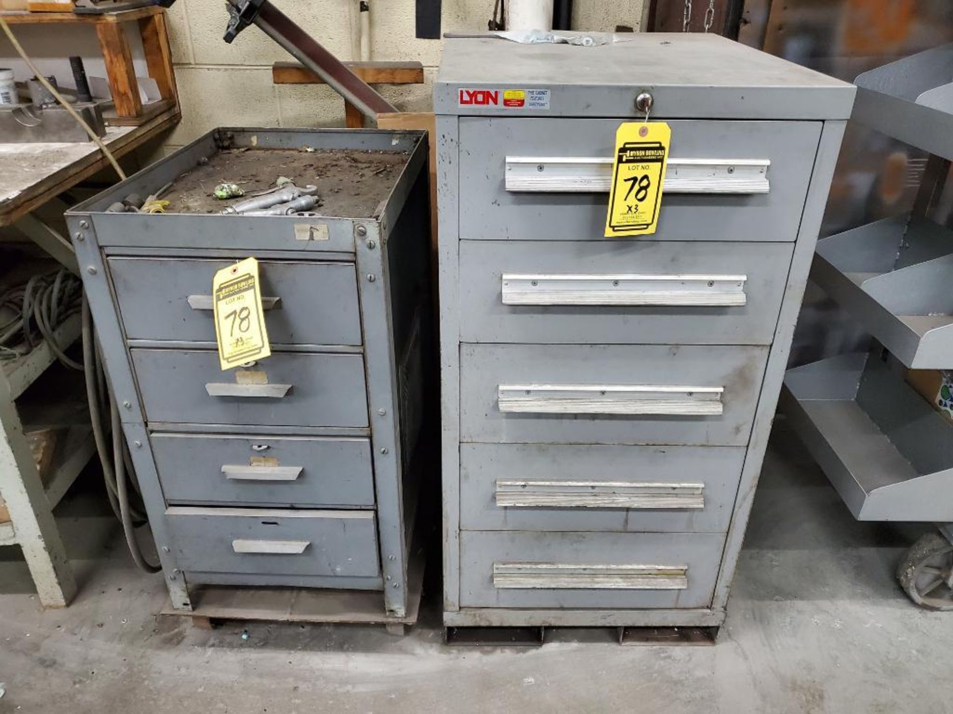 5-Drawer Lyons Modular Tool Cabinet & (2) Metal Cabinets w/ Assorted Steel Fixtures, Hardware, Steel