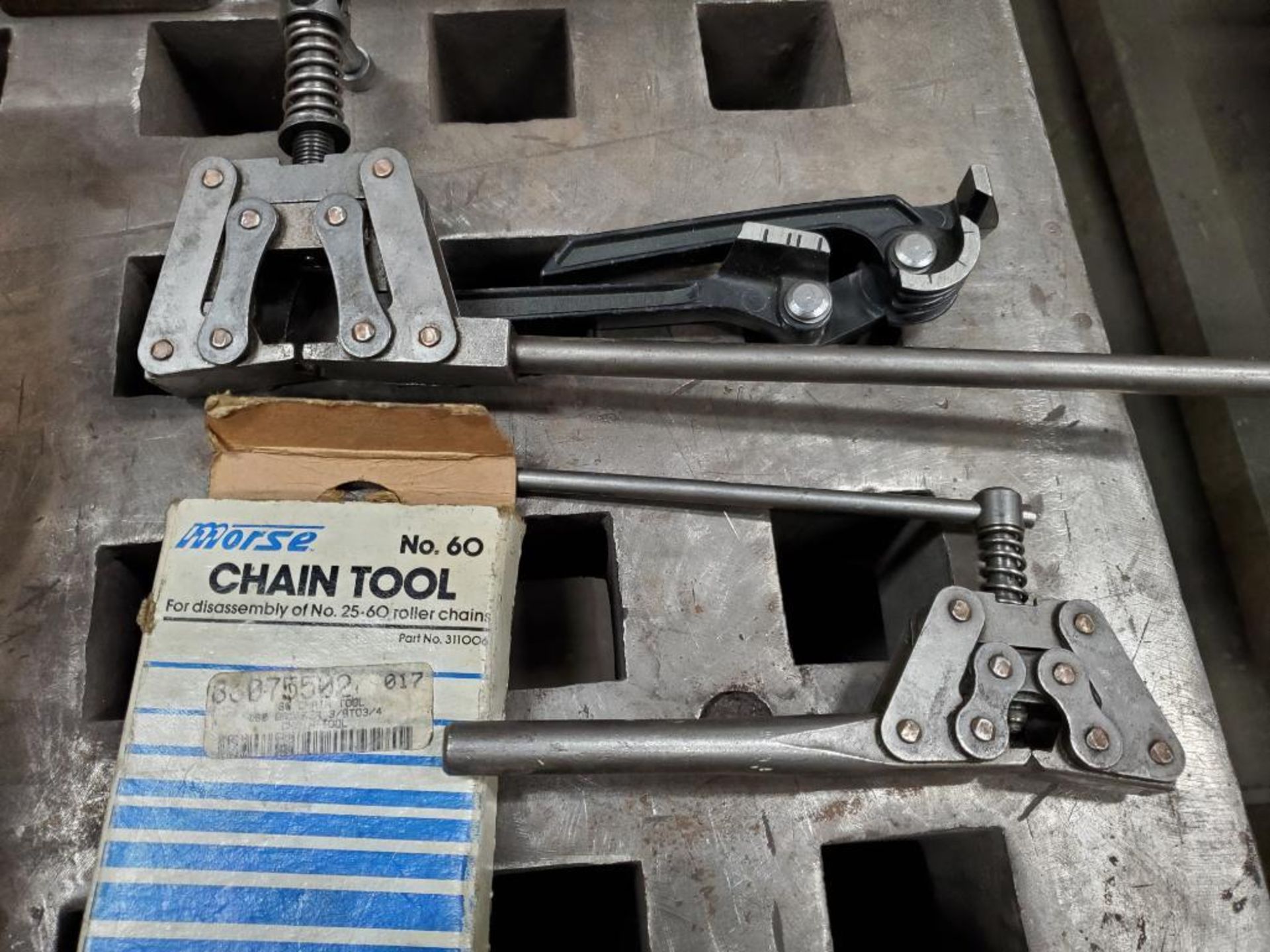 Box of Chain Repair Wrenches, Chain, & Clamp Fixtures - Image 2 of 6