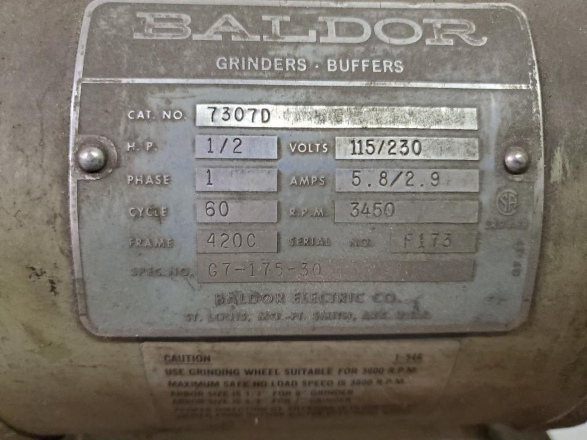 Baldor 6" Double End Pedestal Grinder/Buffer, 1/2 HP, 3450 RPM - Image 4 of 5