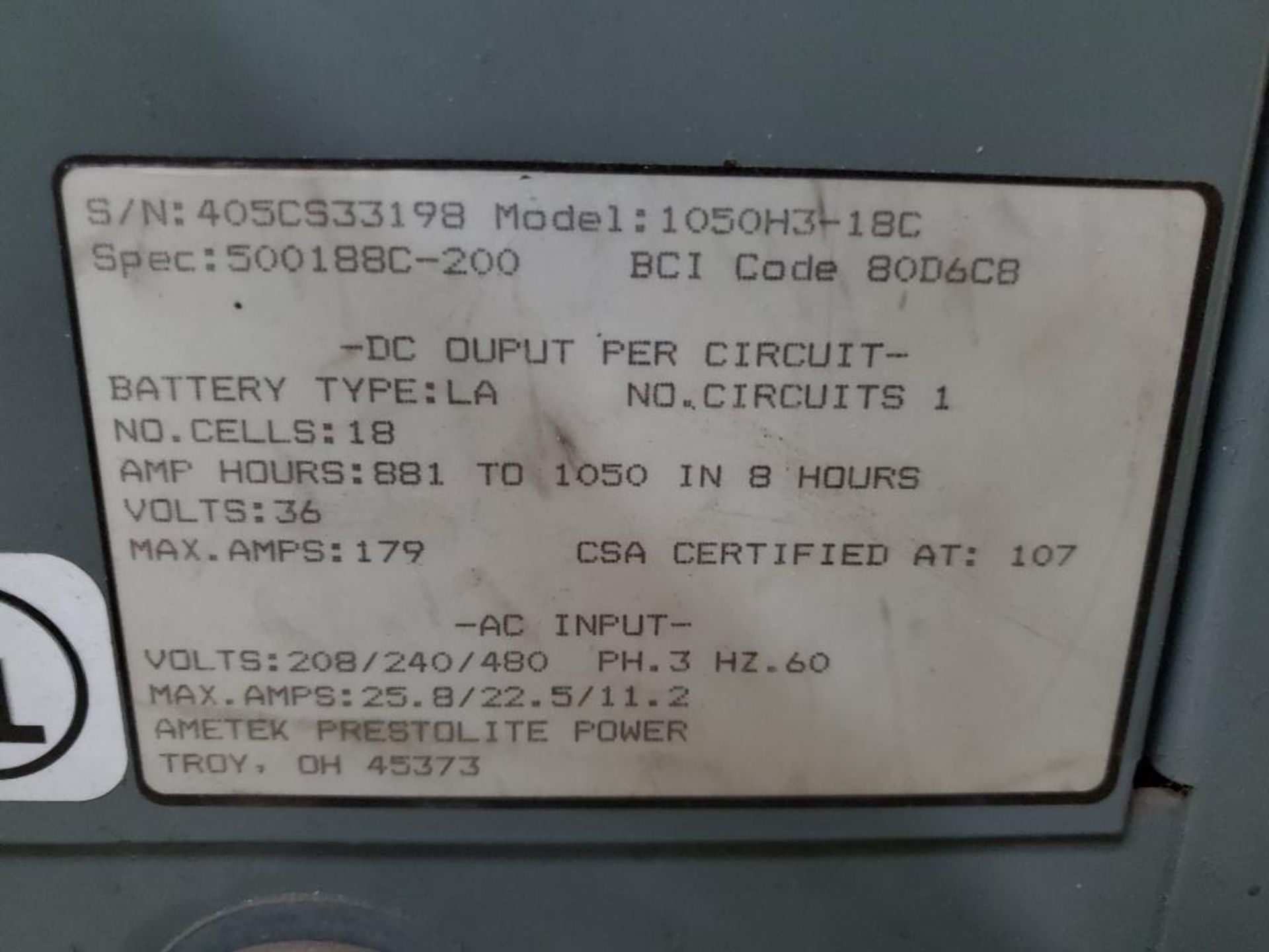 Prestolite Battery-Mate 80 36V Forklift Battery Charger (2-Week Delayed Removal) - Image 4 of 5