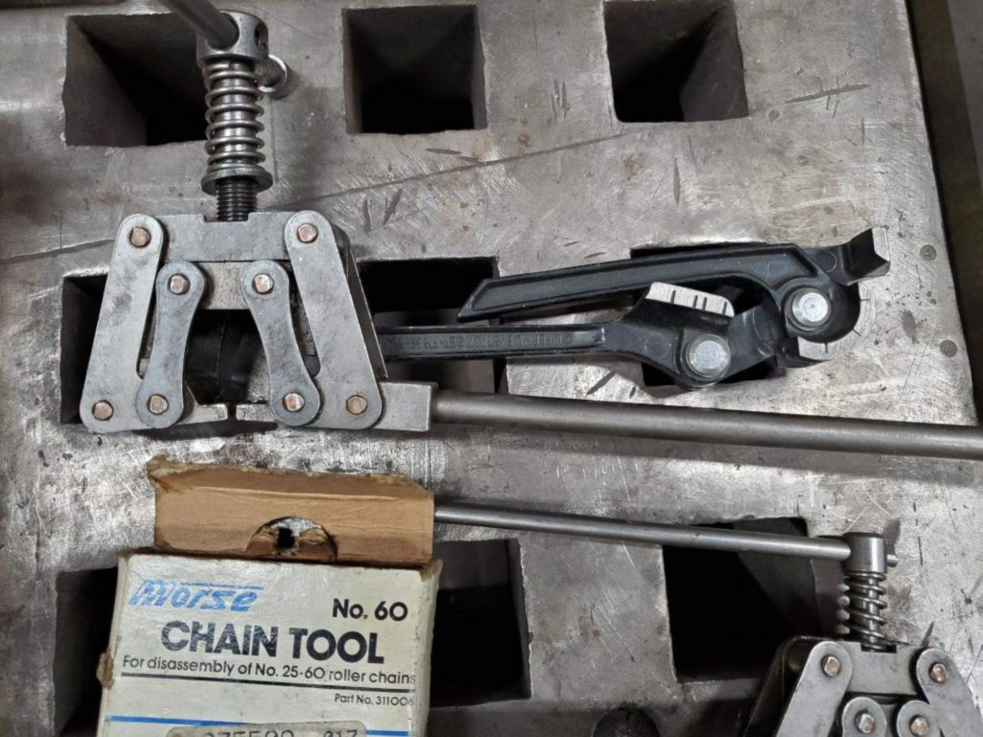 Box of Chain Repair Wrenches, Chain, & Clamp Fixtures - Image 3 of 6