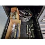 (2) Cabinets w/ Perishable Tooling & Cutters, Machine Bar Steel, Large Twist Drill, & Misc.