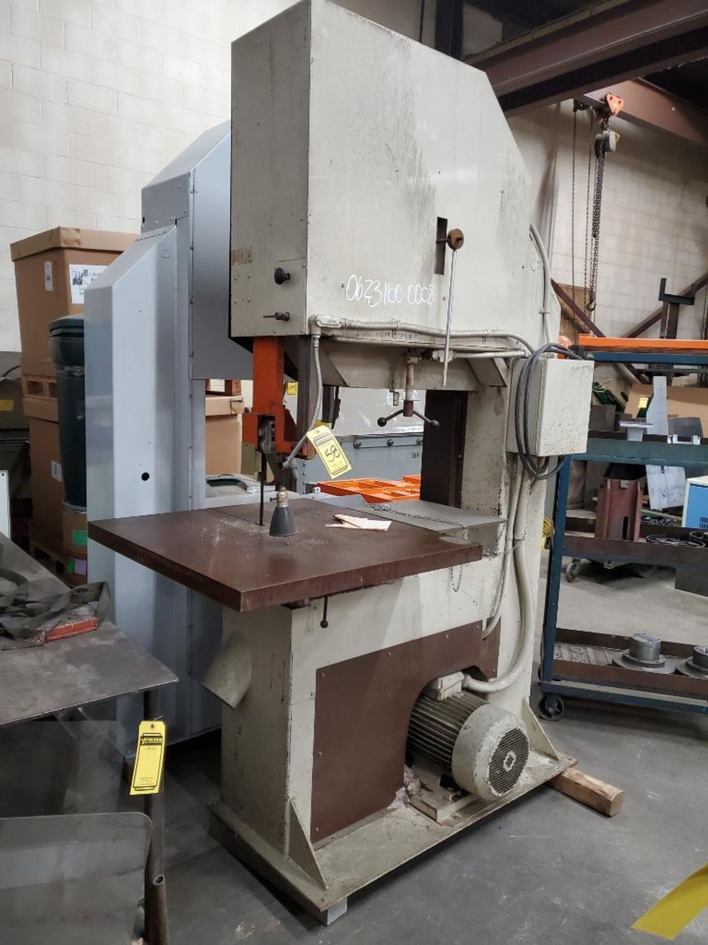 MBD Vertical Band Saw, Model 3620, S/N 84036, 37" X 36" Contour Table w/ Extension, 35-1/2" Throat - Image 2 of 7