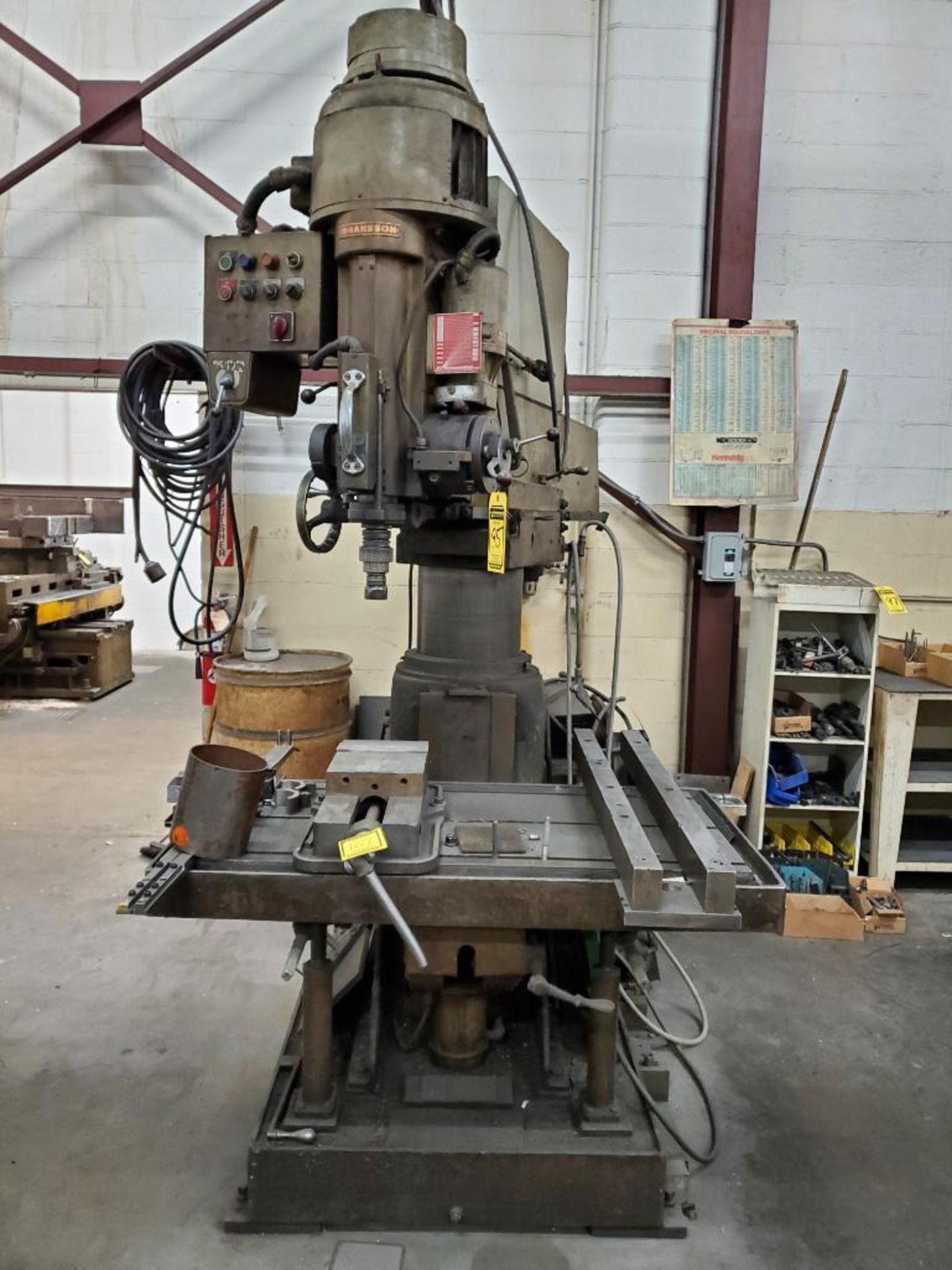 Johansson Radial Arm Drill, 67" Traverse Arm, 45" X 22" Knee Bed Front Table, 24" X 24" X 20" Angle - Image 3 of 14