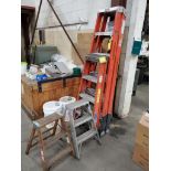 (2) Fiberglass Step Ladders, 6'/4', Aluminum Ladder from Extension, Wood Step Ladders