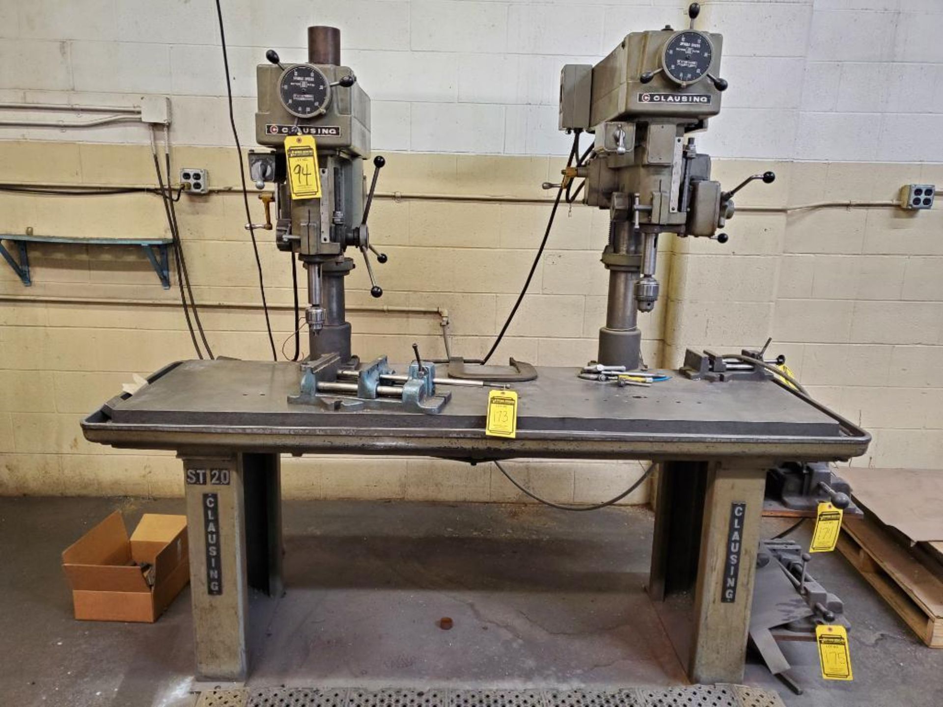 Clausing Dual Head Geared Drill Press Table, 900-1800 RPM, Fwd/Rev, 6" Head Vert. Adj., 80" X 24" St