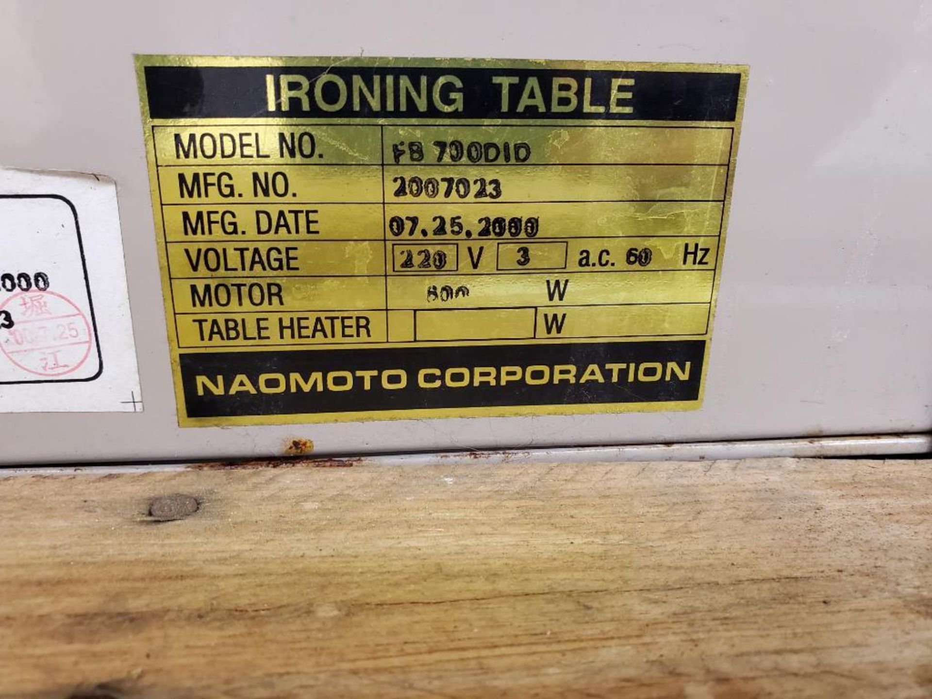 Naomoto Ironing Table, Model FB700DID ($25 Loading fee will be added to buyers invoice) - Image 6 of 9