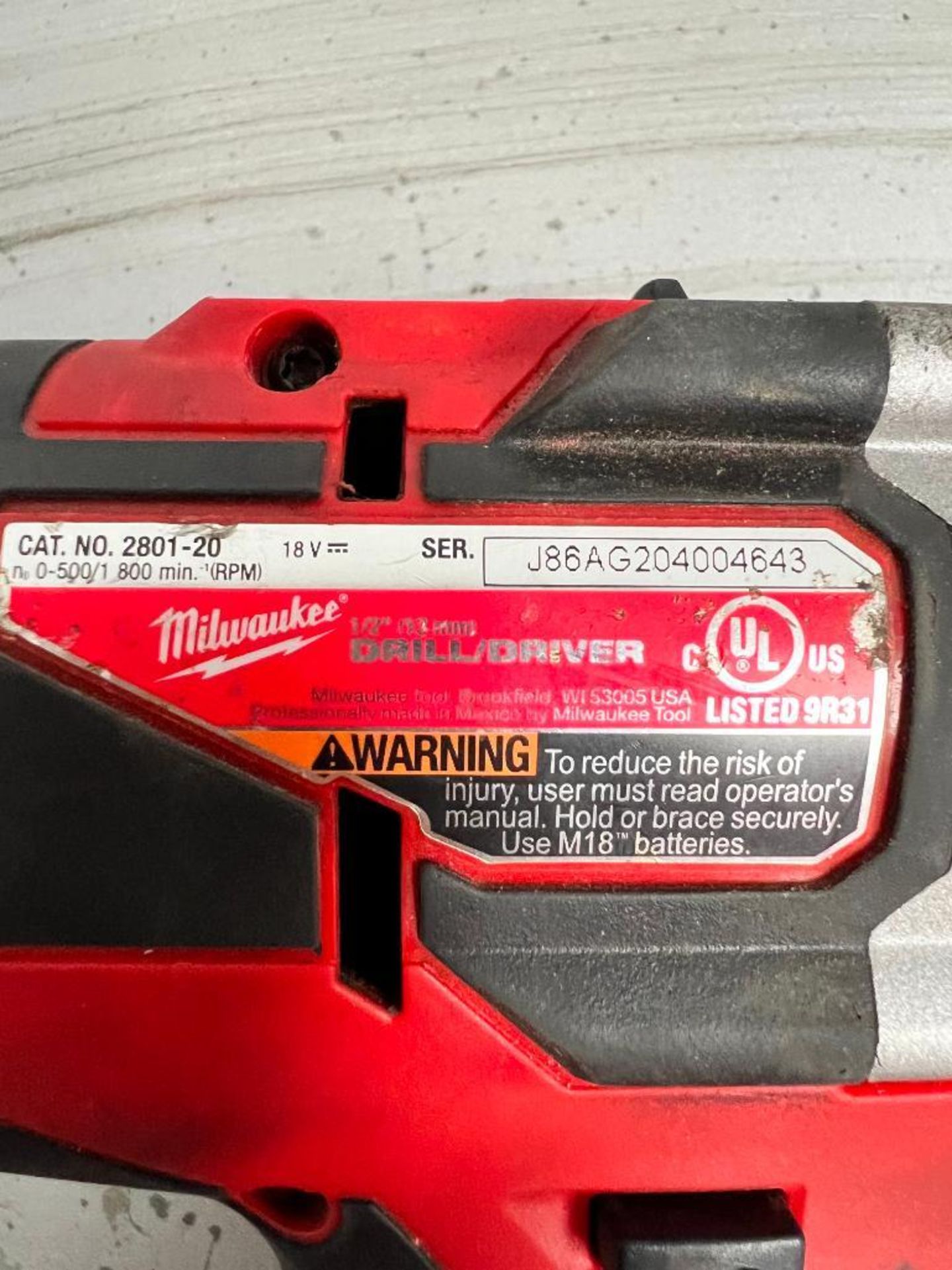Milwaukee 18 Volt Cordless 1/2" Drill/Driver, S/N J86AG204004643, w/ Battery - Image 4 of 4