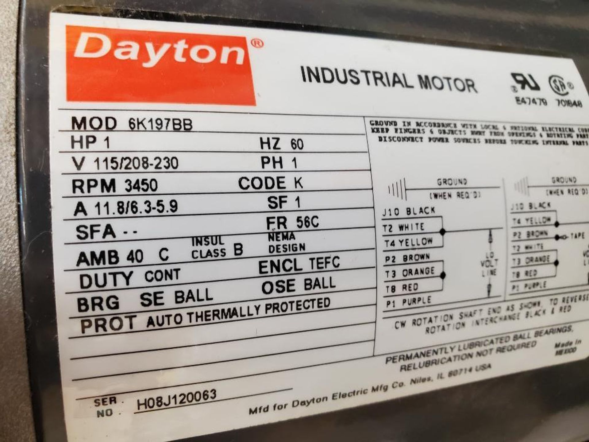 (2x) Dayton Industrial Motors, 1 HP, Single Phase, 3450 RPM, 58C Frame ($15 Loading fee will be adde - Image 3 of 5
