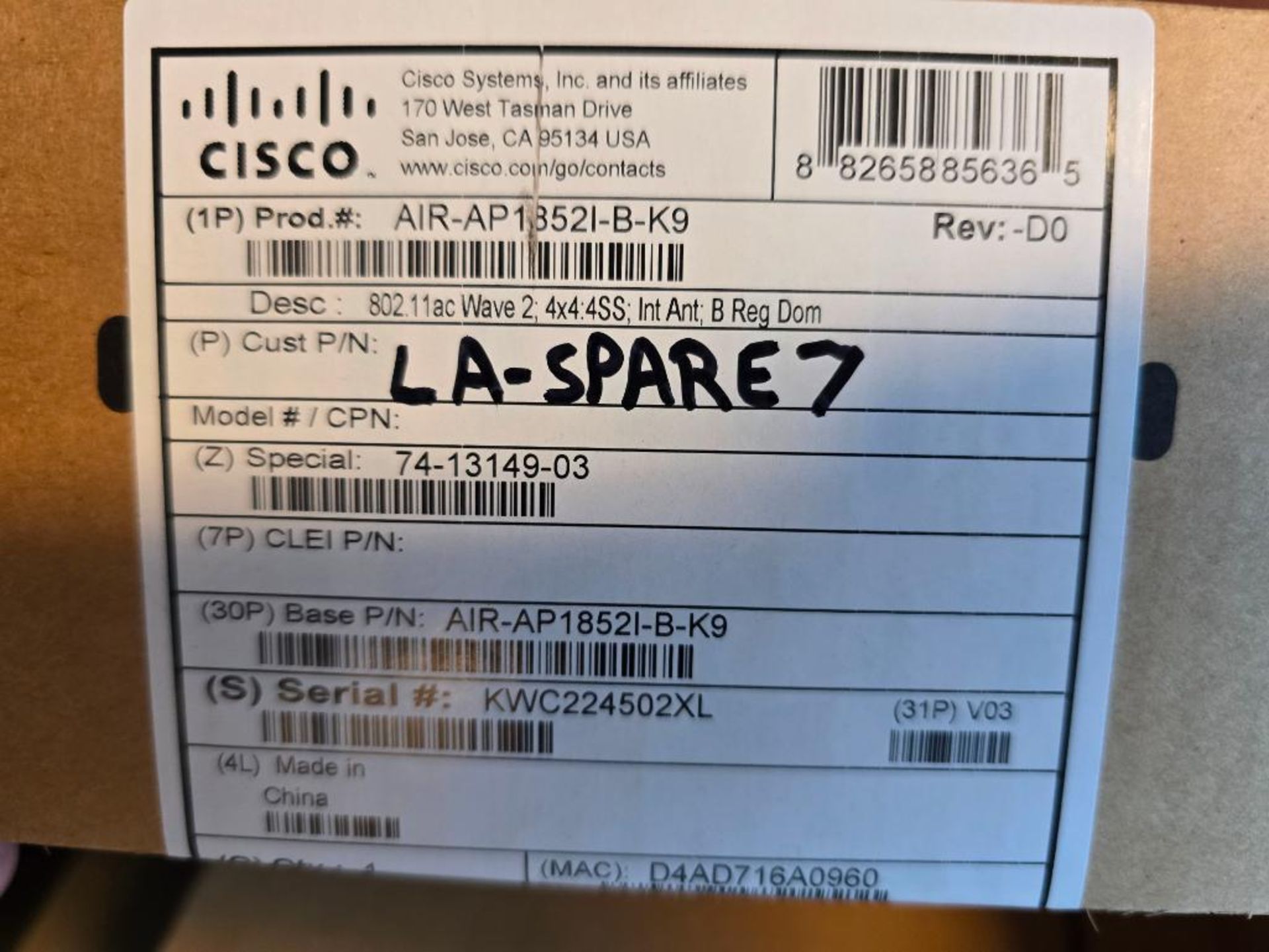 (4) (New) Cisco Air-Ap1852 Wireless Access Points ($10 Loading Fee Will Be Added To Buyer's Invoice) - Image 3 of 4