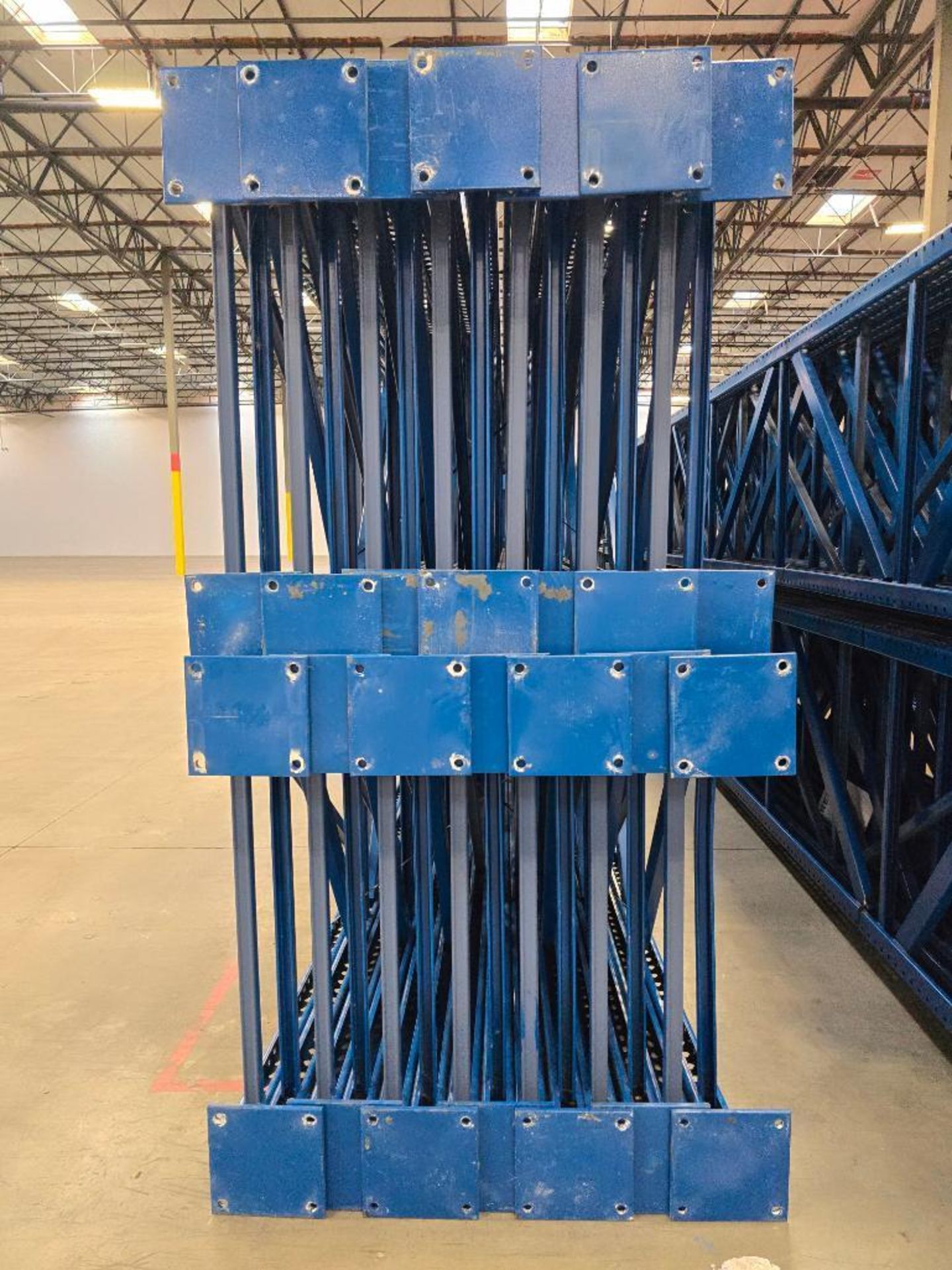 (28X) 42" X 26' Teardrop Pallet Rack Uprights, 3" X 3" Columns, Welded, 10" X 10" Seismic Foot Plate - Image 10 of 11