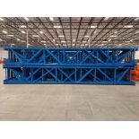 (28X) 42" X 26' Teardrop Pallet Rack Uprights, 3" X 3" Columns, Welded, 10" X 10" Seismic Foot Plate