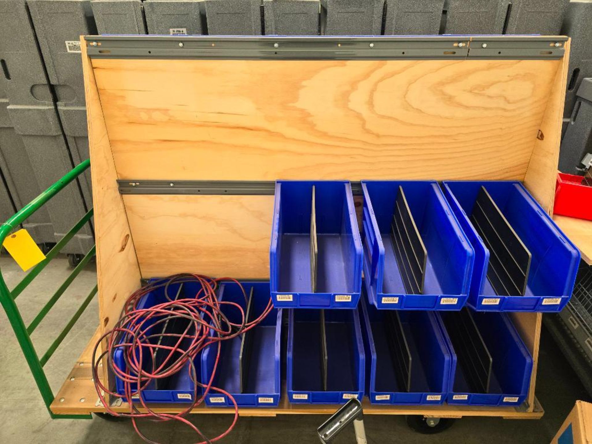 Wood Deck Flat Cart, 72" X 36", w/ Plastic Bin Rack & Bins ($5 Loading Fee Will Be Added To Buyer's - Image 5 of 5