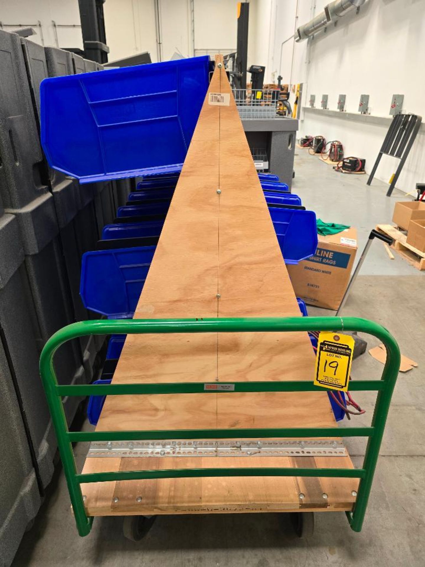 Wood Deck Flat Cart, 72" X 36", w/ Plastic Bin Rack & Bins ($5 Loading Fee Will Be Added To Buyer's - Image 2 of 5