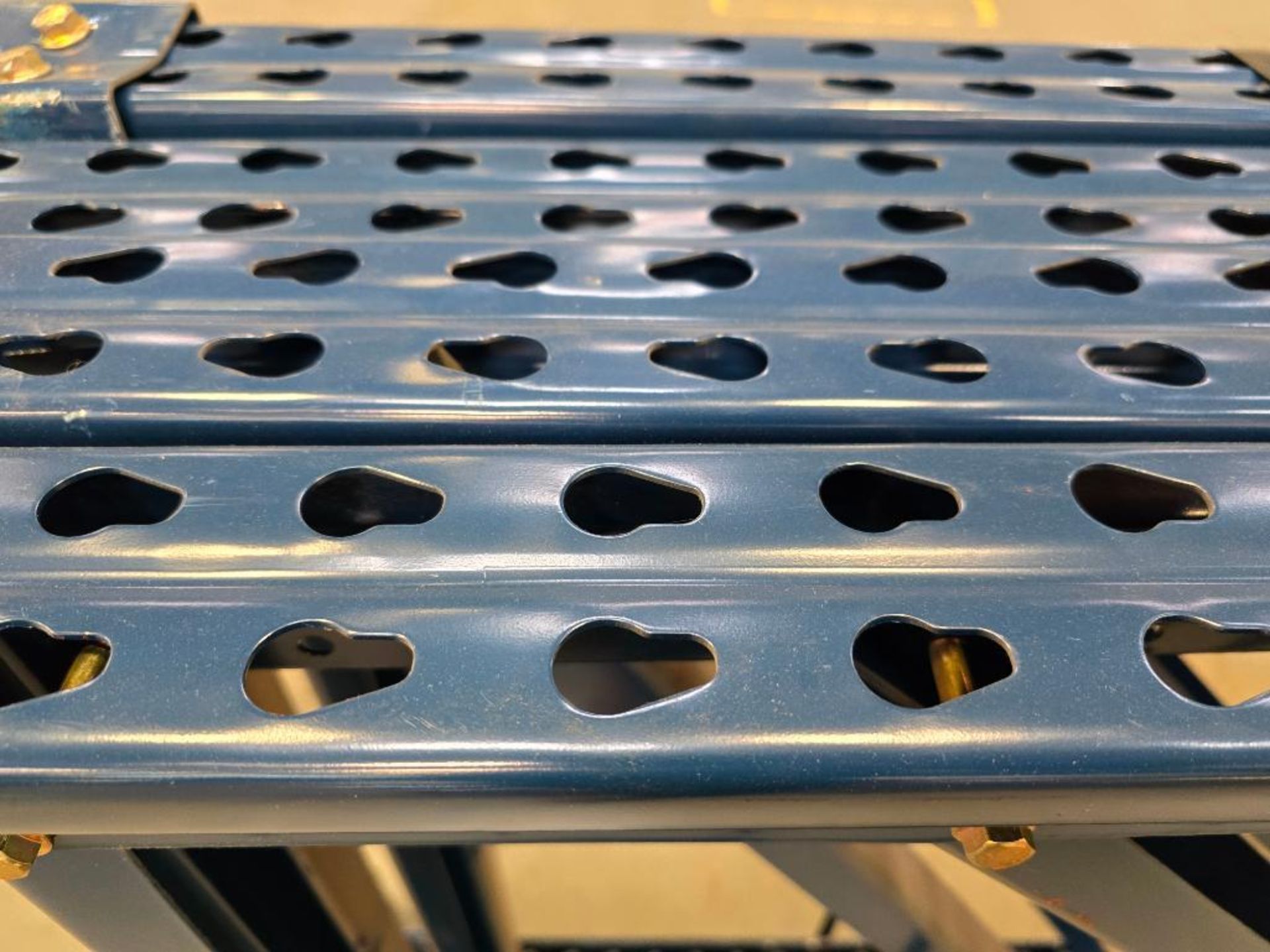 (4x) 42" X 96" Teardrop Pallet Rack Uprights, 3" X 3" Columns, Welded, 10" X 10" Seismic Foot Plates - Image 4 of 5