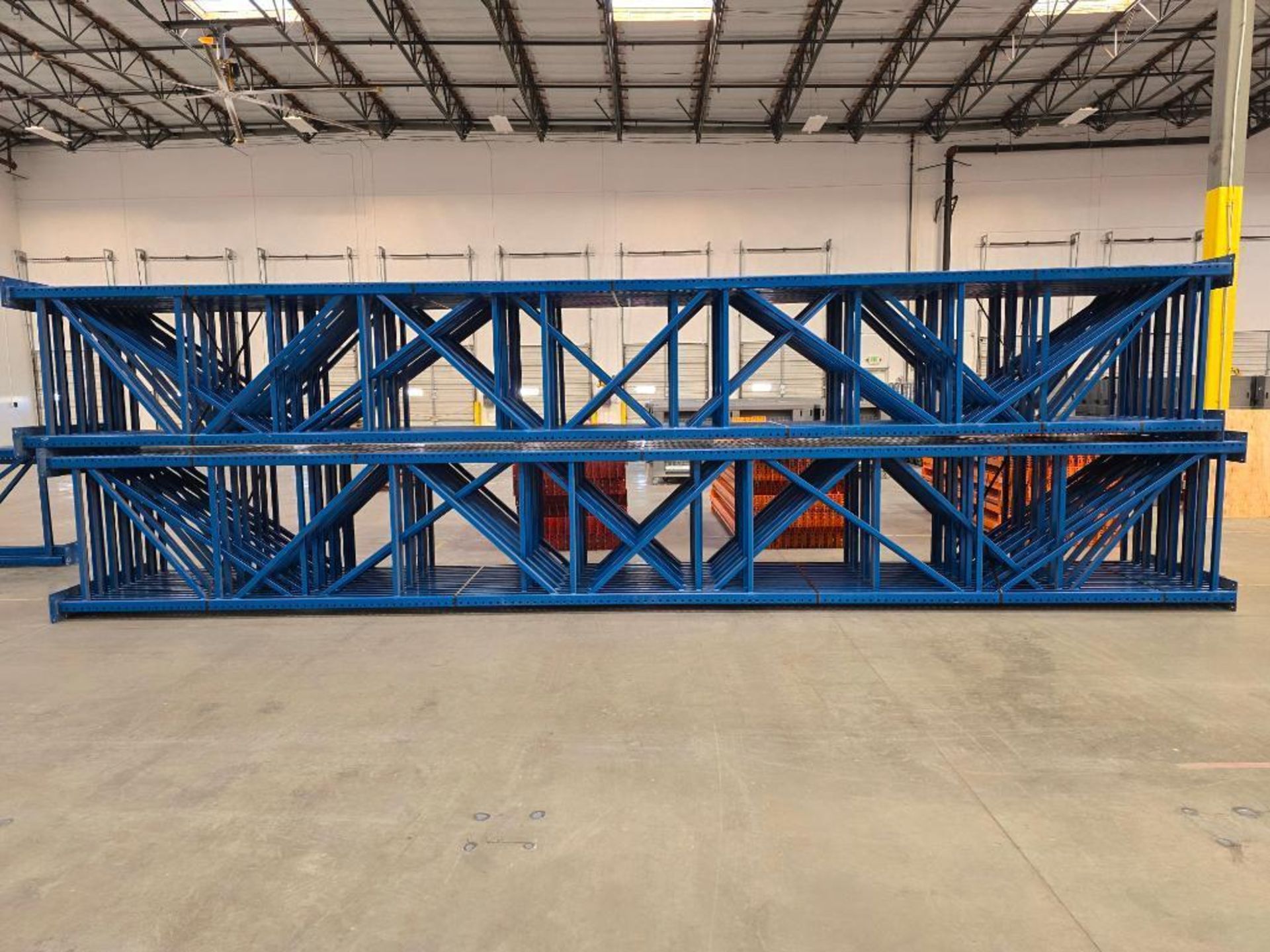 (29X) 42" X 26' Teardrop Pallet Rack Uprights, 3" X 3" Columns, Welded, 8" X 8" Seismic Foot Plate,