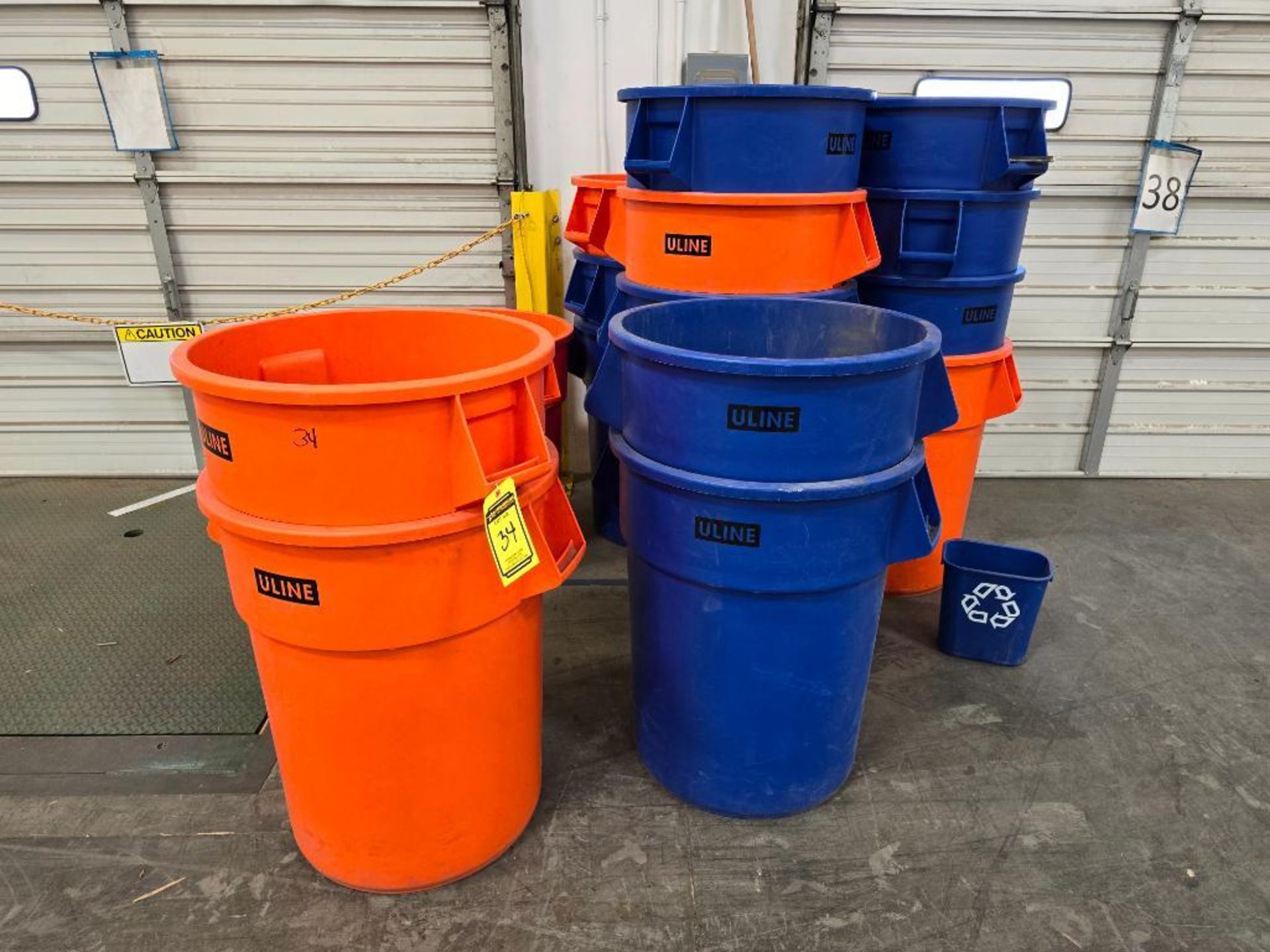 U-Line Trash Barrels, Safety Cones, Broom, Waste Pans ($25 Loading Fee Will Be Added To Buyer's Invo