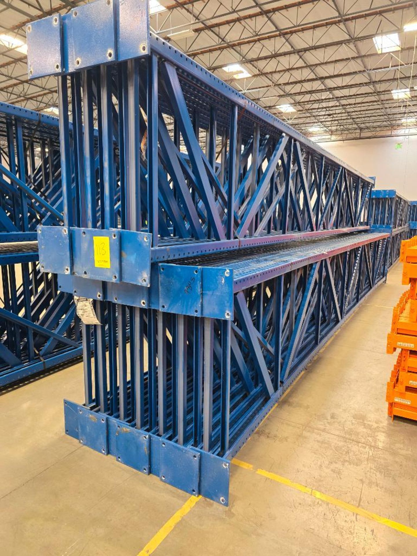 (22X) 42" X 26' Teardrop Pallet Rack Uprights, 3" X 3" Columns, Welded, 10" X 10" Seismic Foot Plate