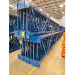 (22X) 42" X 26' Teardrop Pallet Rack Uprights, 3" X 3" Columns, Welded, 10" X 10" Seismic Foot Plate