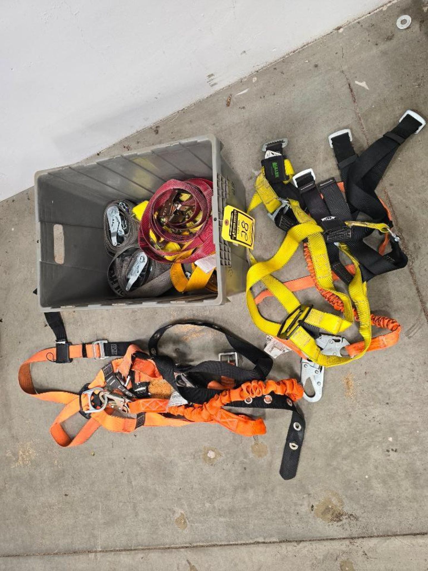 Box of Ratchet Straps & Fall Protection Rigs