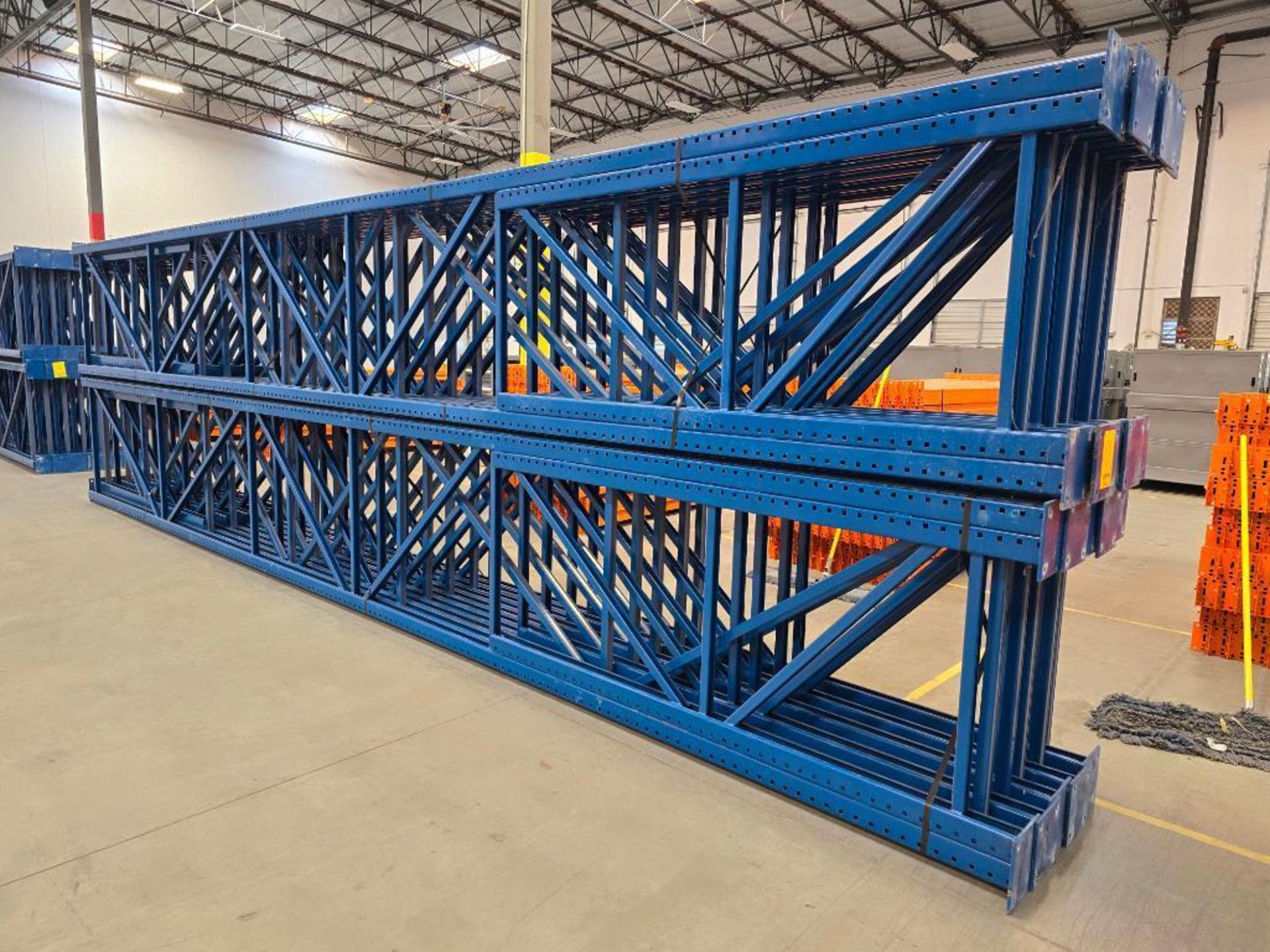 (20X) 42" X 26' Teardrop Pallet Rack Uprights, 3" X 3" Columns, Welded, 10" X 10" Seismic Foot Plate