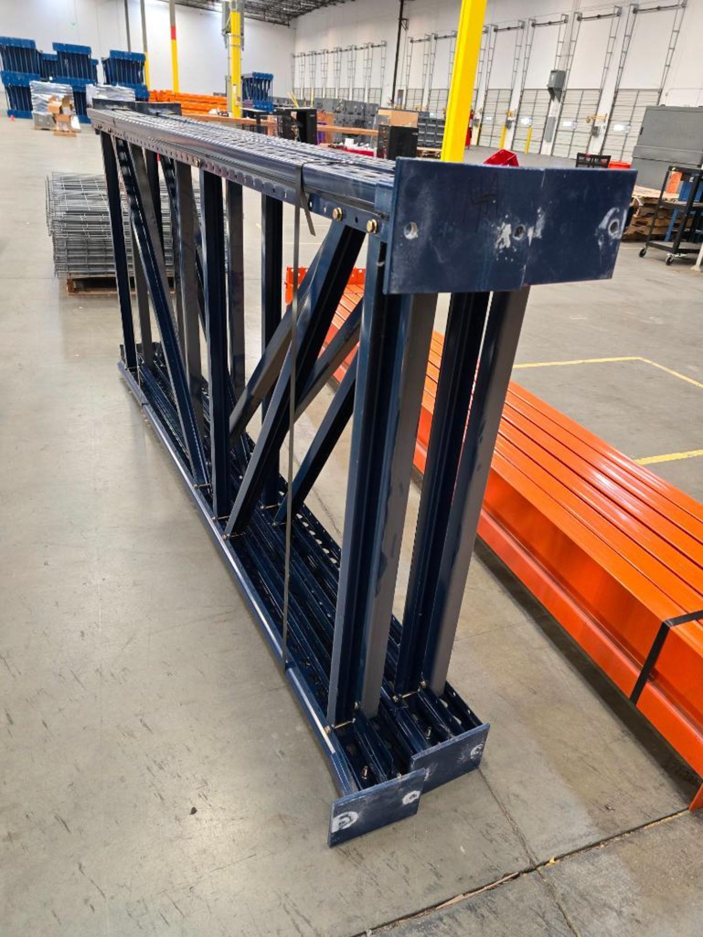 (4x) 42" X 96" Teardrop Pallet Rack Uprights, 3" X 3" Columns, Welded, 10" X 10" Seismic Foot Plates - Image 2 of 5