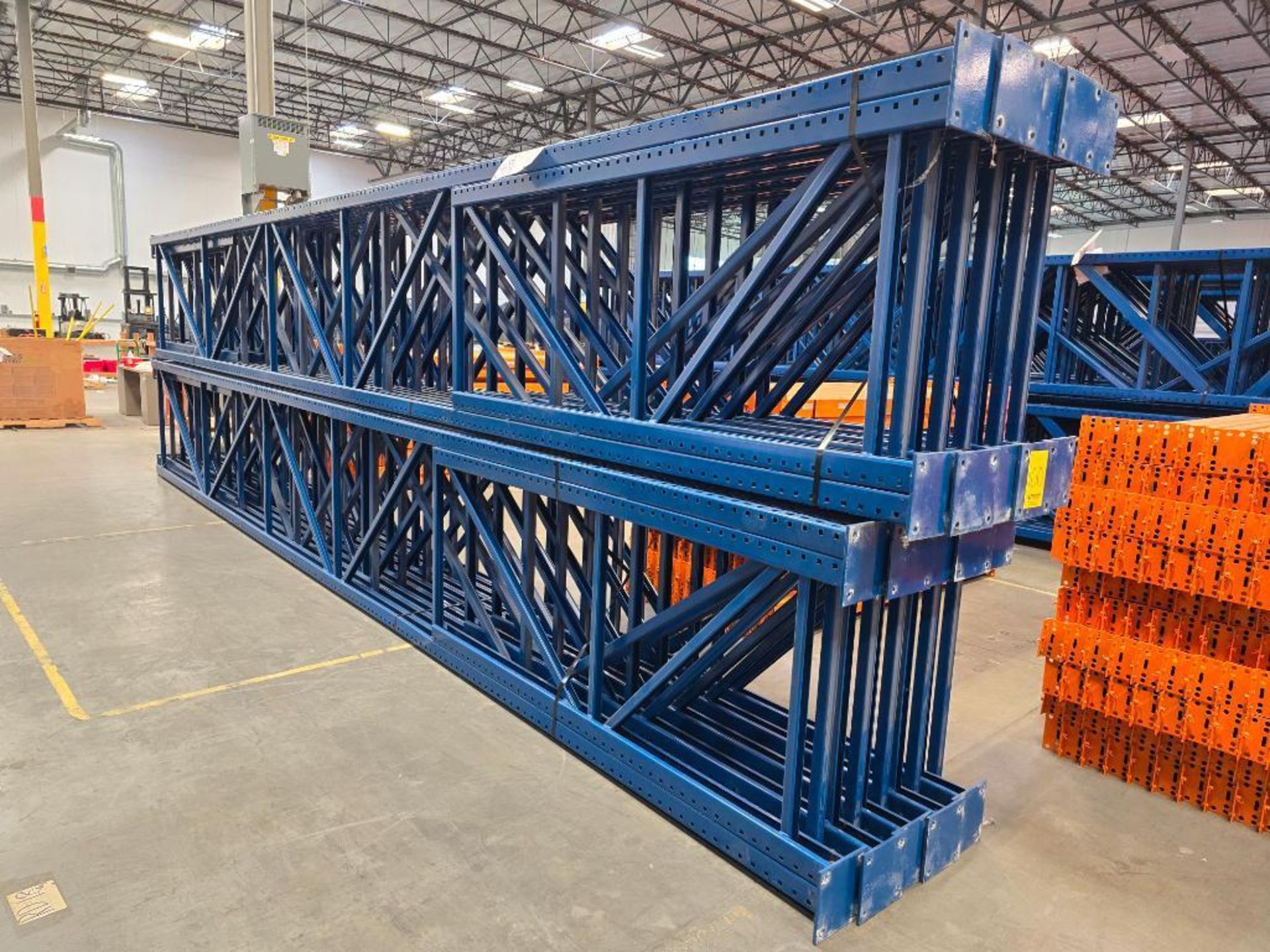 (20X) 42" X 26' Teardrop Pallet Rack Uprights, 3" X 3" Columns, Welded, 10" X 10" Seismic Foot Plate