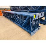 (16X) 42" X 26' Teardrop Pallet Rack Uprights, 3" X 3" Columns, Welded, 10" X 10" Seismic Foot Plate