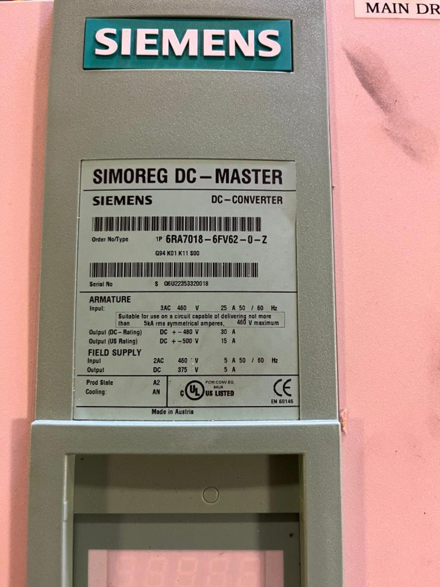 Siemens Simoreg DC-Master DC Converter, Order Number 6RA7018-6FV62-0-Z - Bild 3 aus 4
