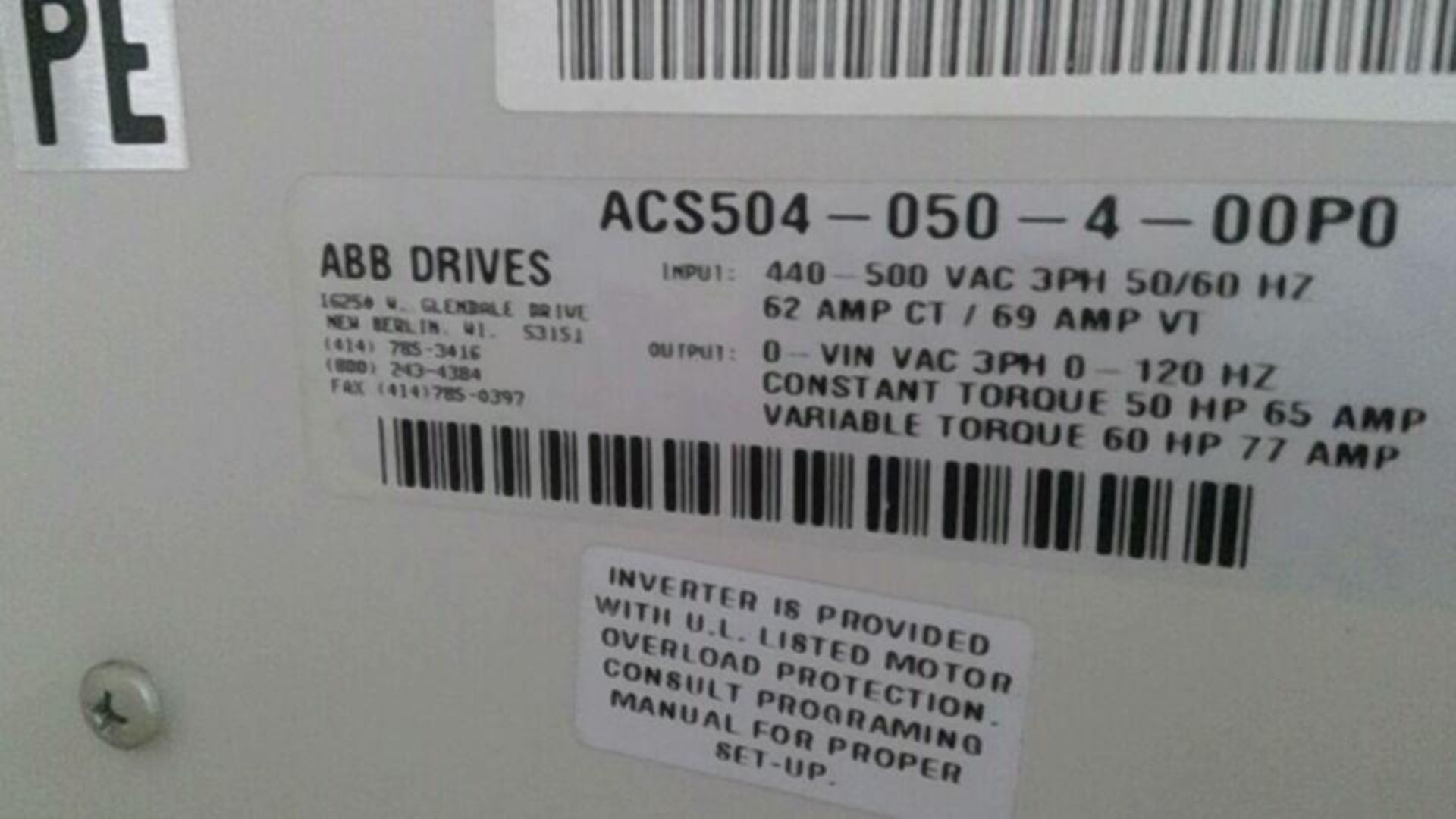 ABB ACS504050400P0 Variable Frequency Drive, 500 V, Enclosure Type 12 - Image 7 of 7