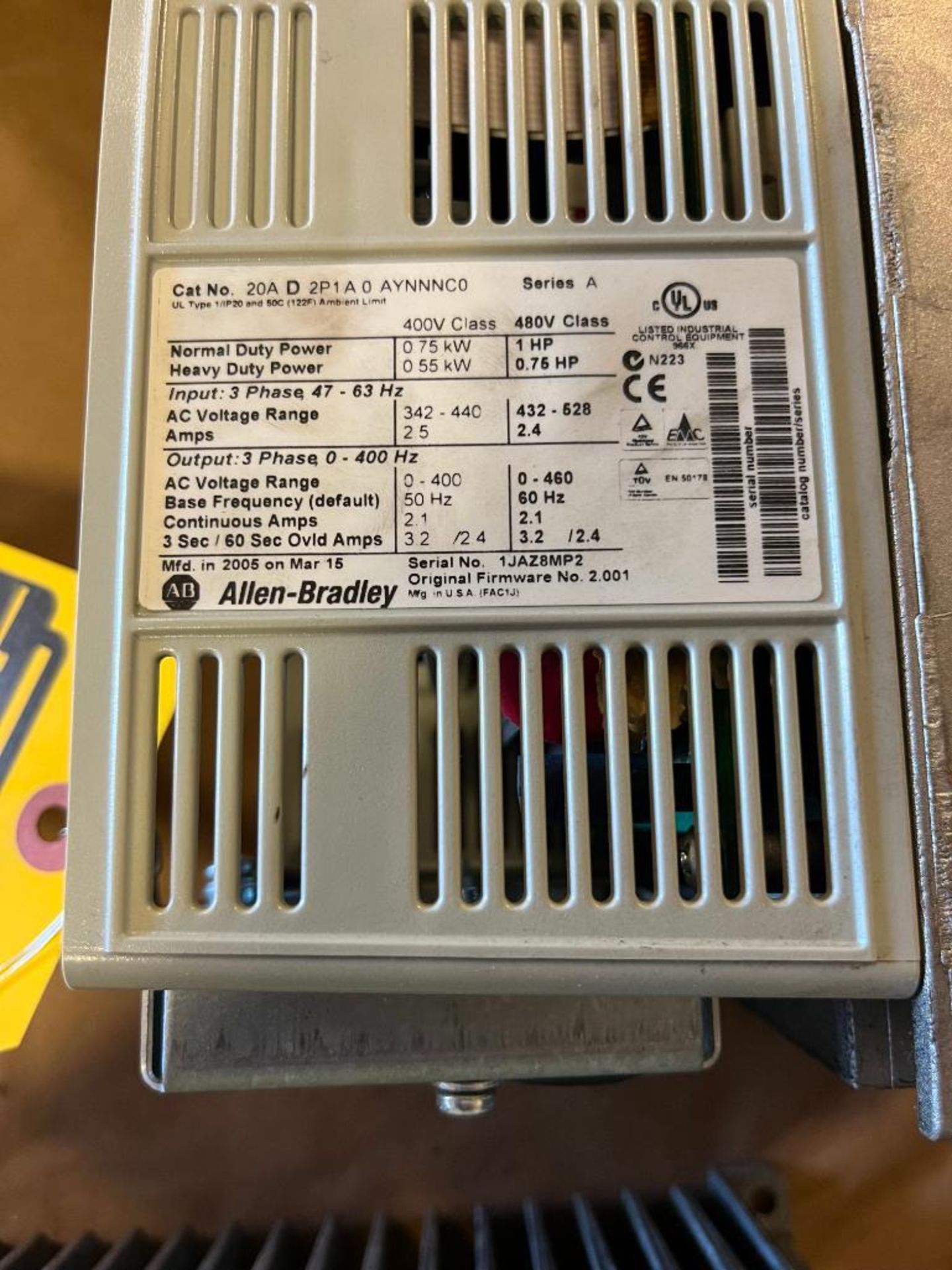 (2) Allen-Bradley Adjustable Frequency Drives, Model 161S-AA-10NPU, Series B, (1) Allen-Bradley Driv - Image 4 of 5