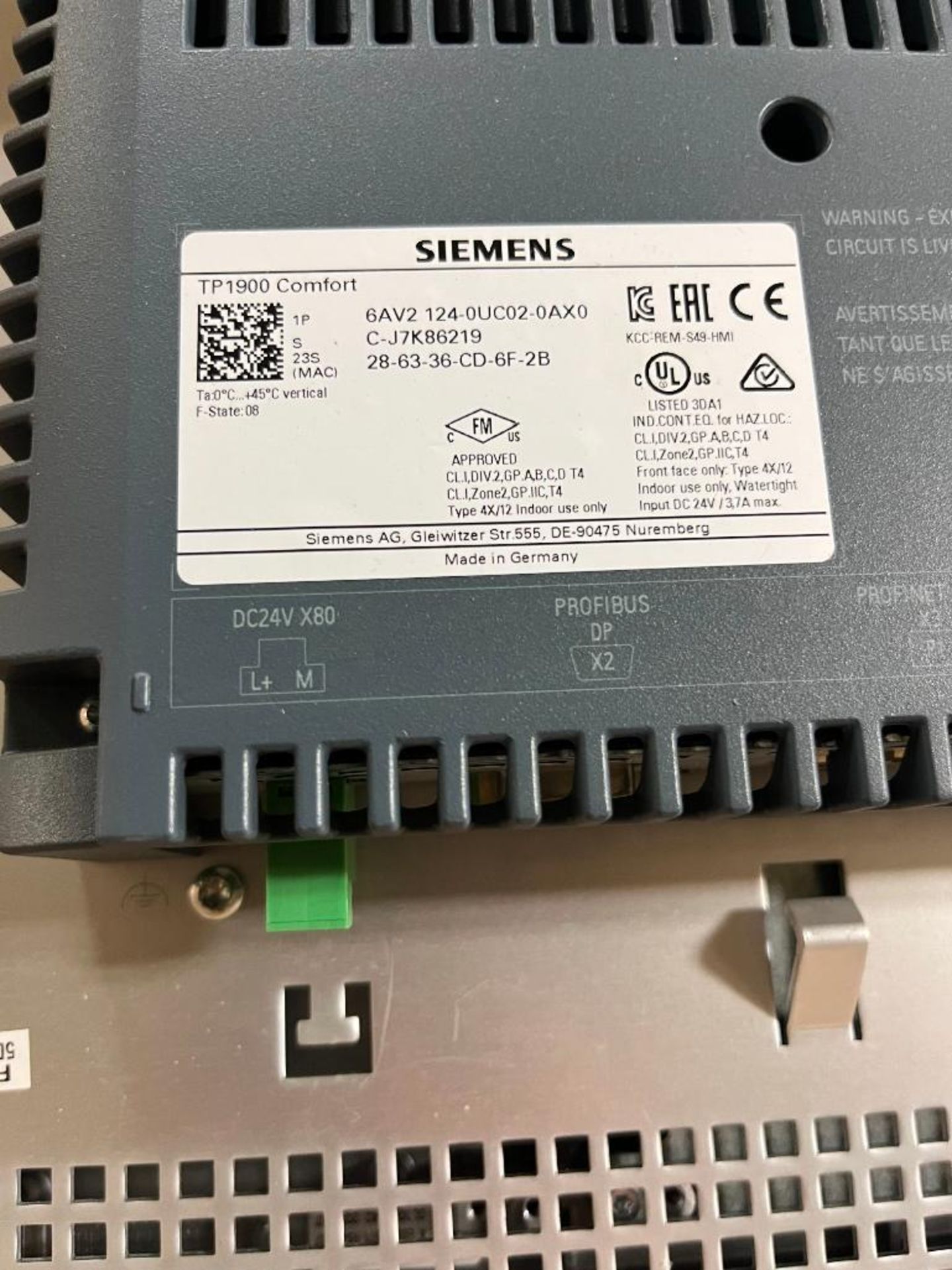 Siemens TP1900 Comfort Panel, Model 6AV2 124-0UC02-AX0 - Image 4 of 4