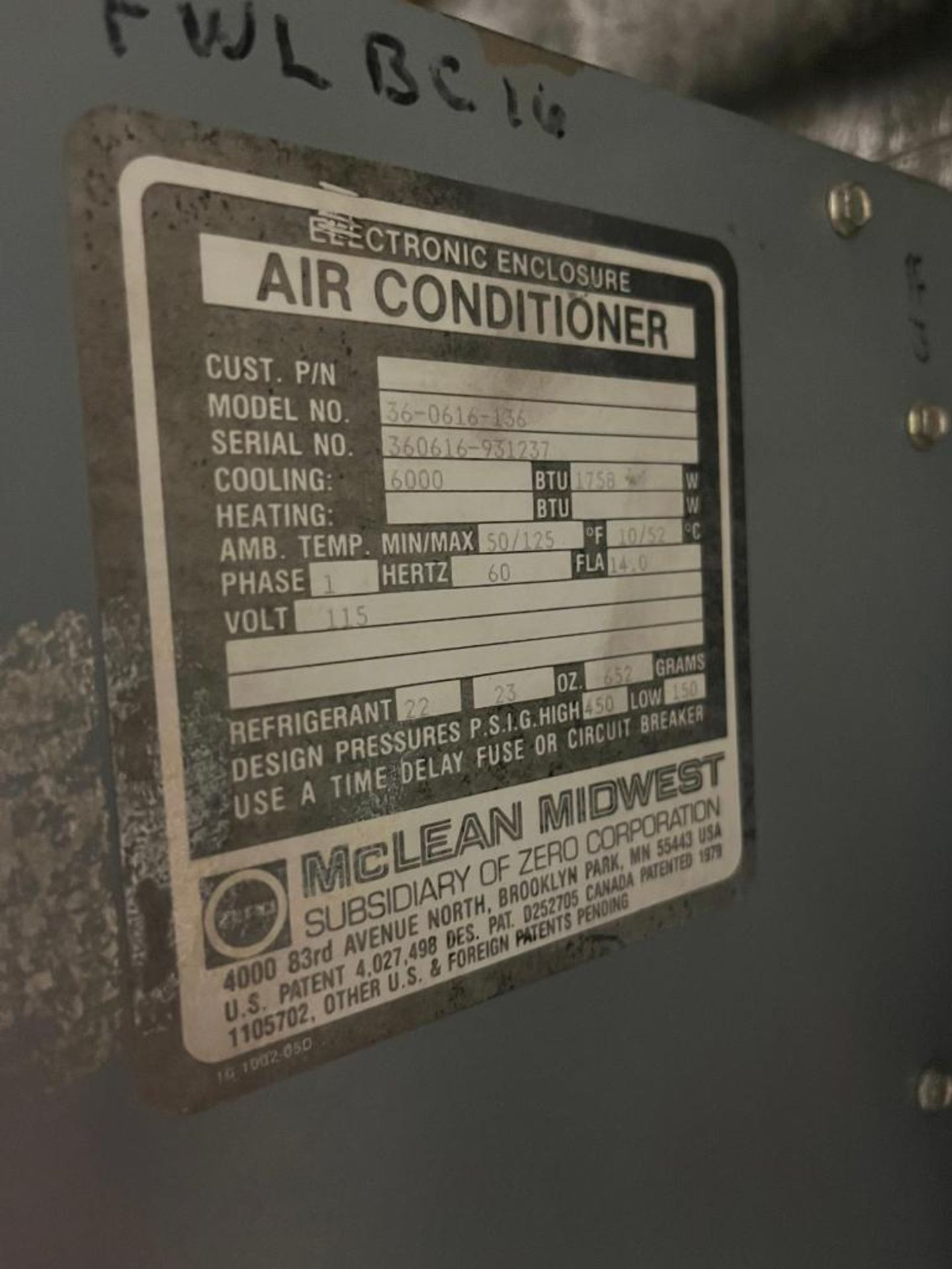 (2) Air Conditioning Units, (1) Hoffman, S/N 360616H103-870982, (1) McLean, Model 36-0616-136, S/N 3 - Image 5 of 5