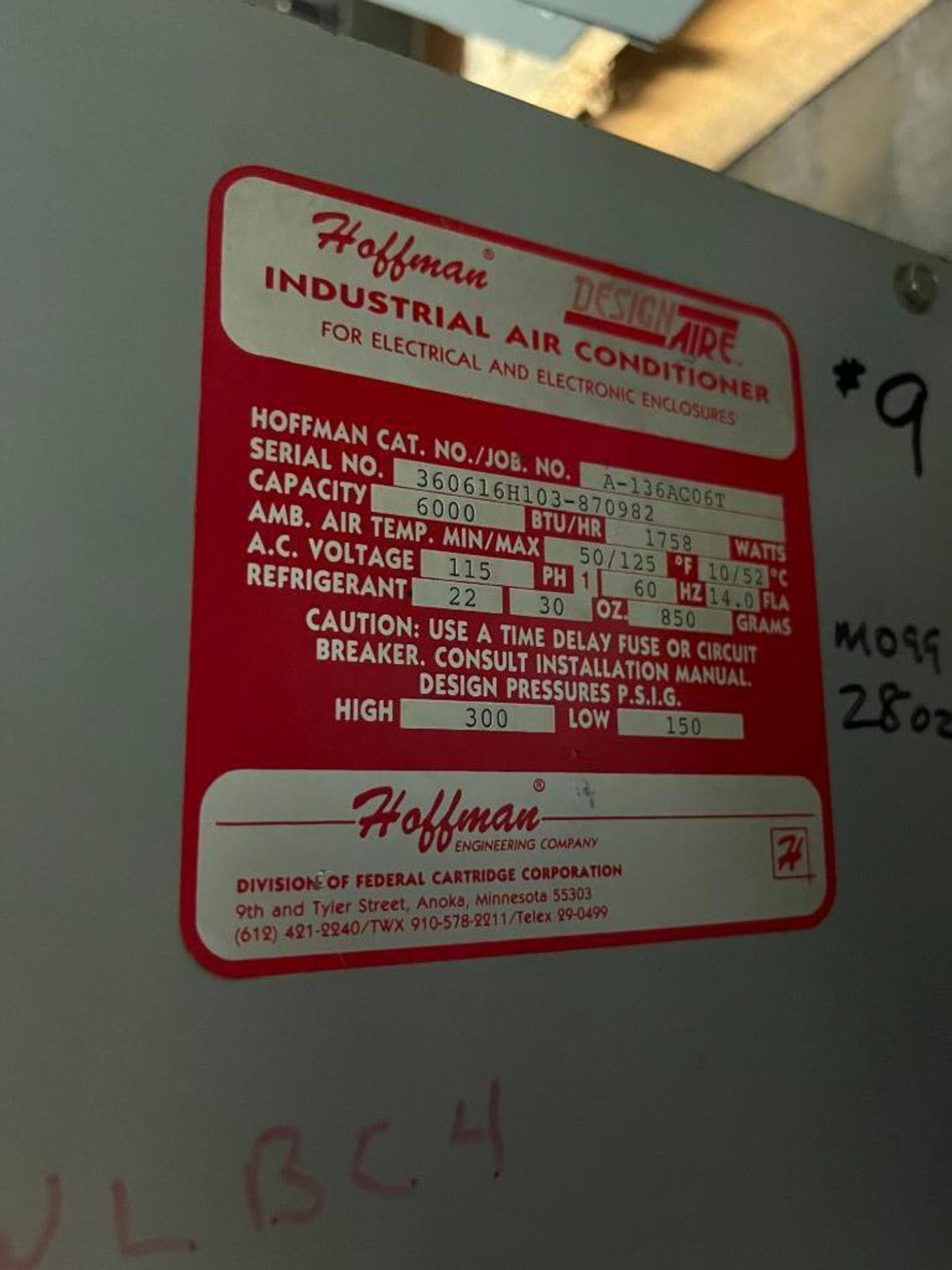 (2) Air Conditioning Units, (1) Hoffman, S/N 360616H103-870982, (1) McLean, Model 36-0616-136, S/N 3 - Image 3 of 5