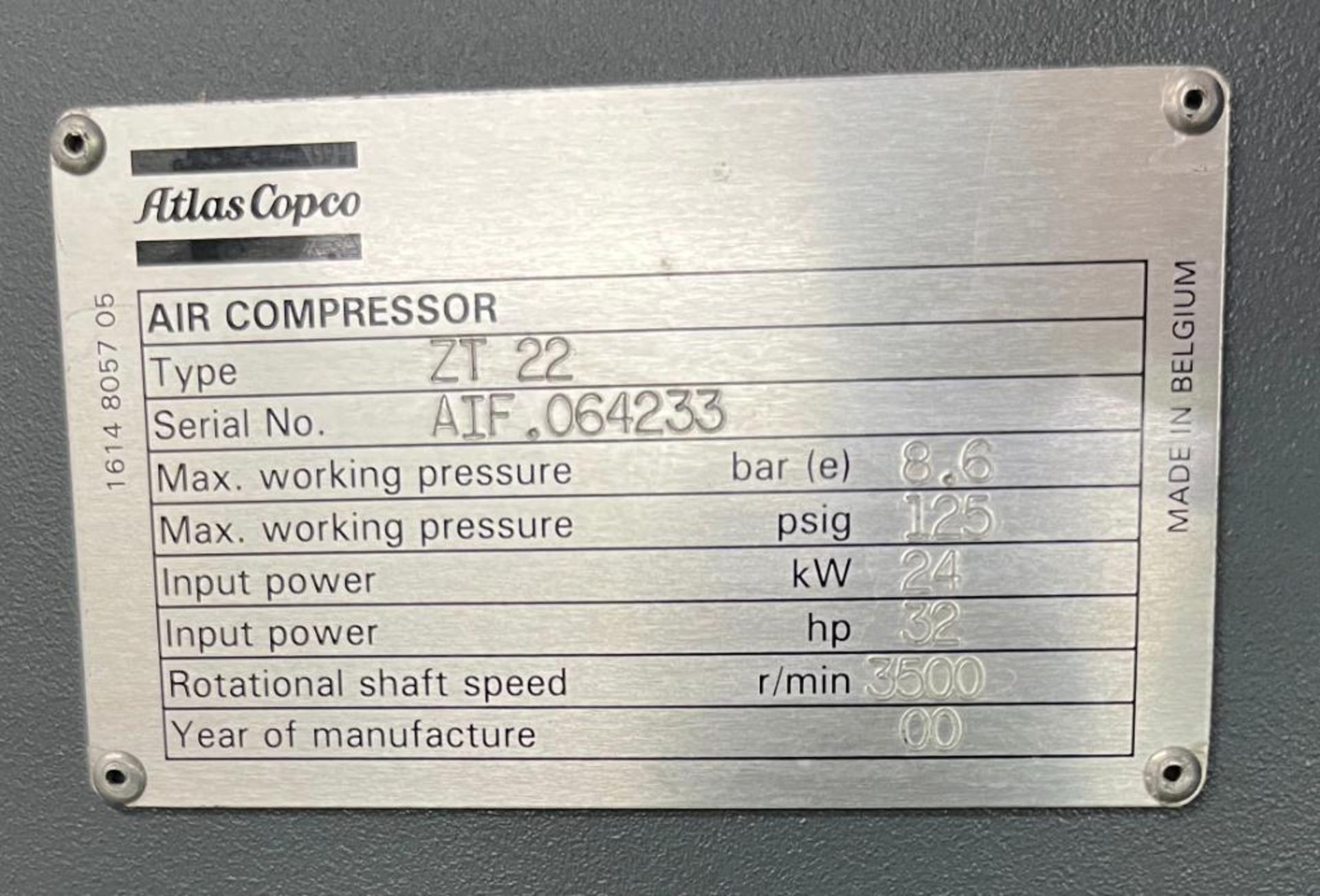 Atlas Copco Oil Free Air ZT22 32HP Air Compressor, Approx. 8,700 Hours - Image 10 of 10