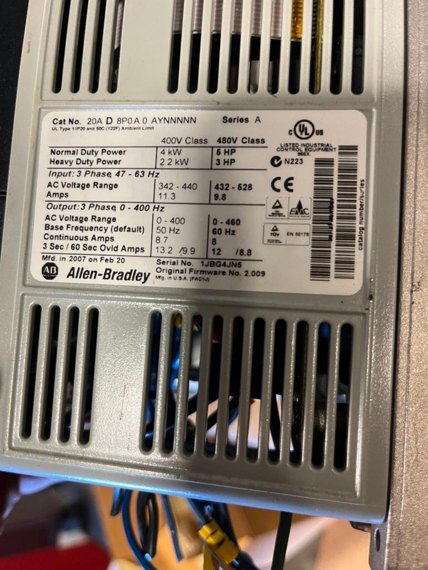 Allen-Bradley PowerFlex 70 Drive, Catalog Number 20AD8P0A0AYNNNNN, 3-Phase - Image 3 of 3