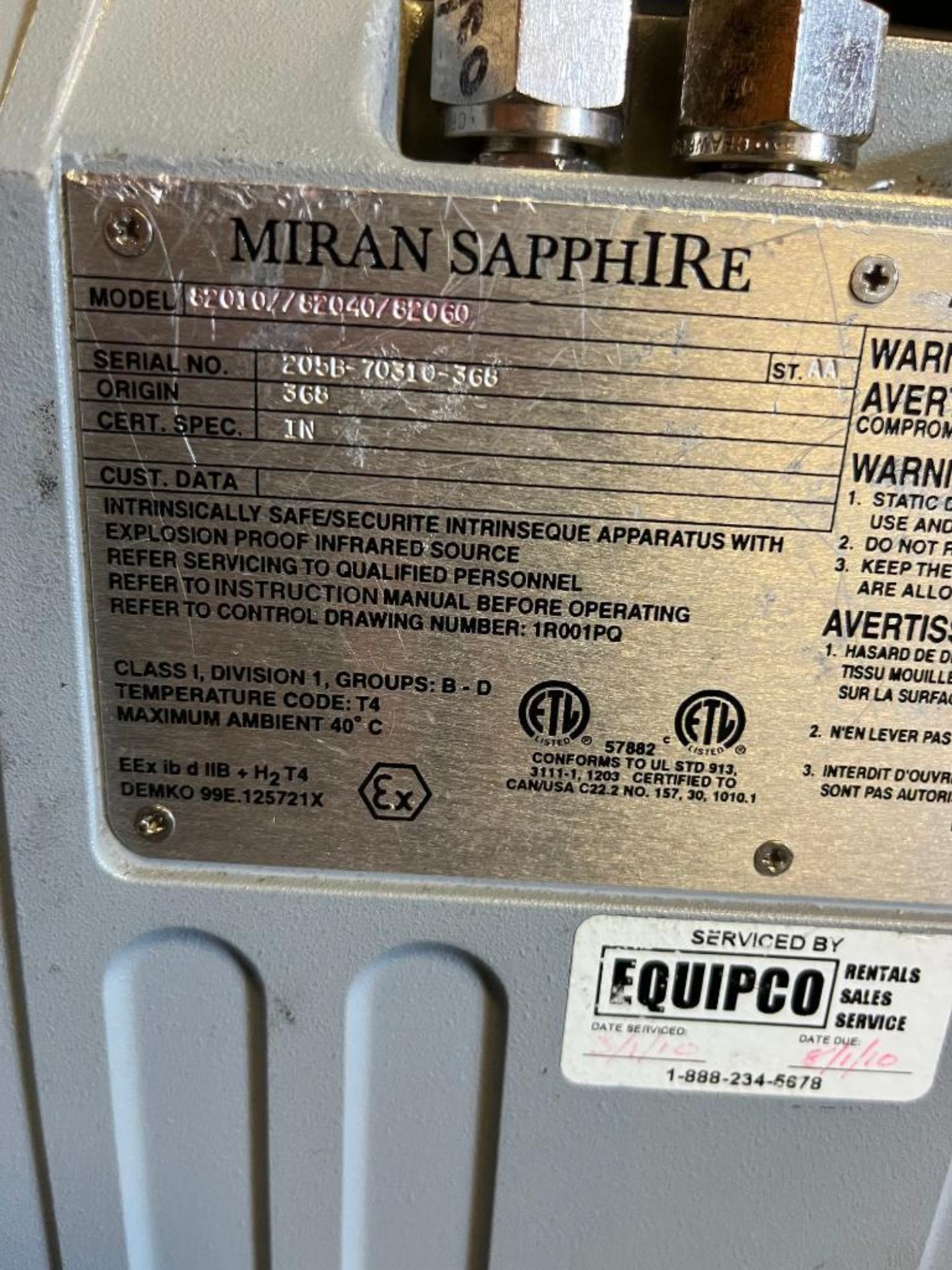 Thermo Scientific Miran Sapphire Ambient Air Analyzer, Model 82010//82040/32060, S/N 205B-70310-368 - Image 6 of 6