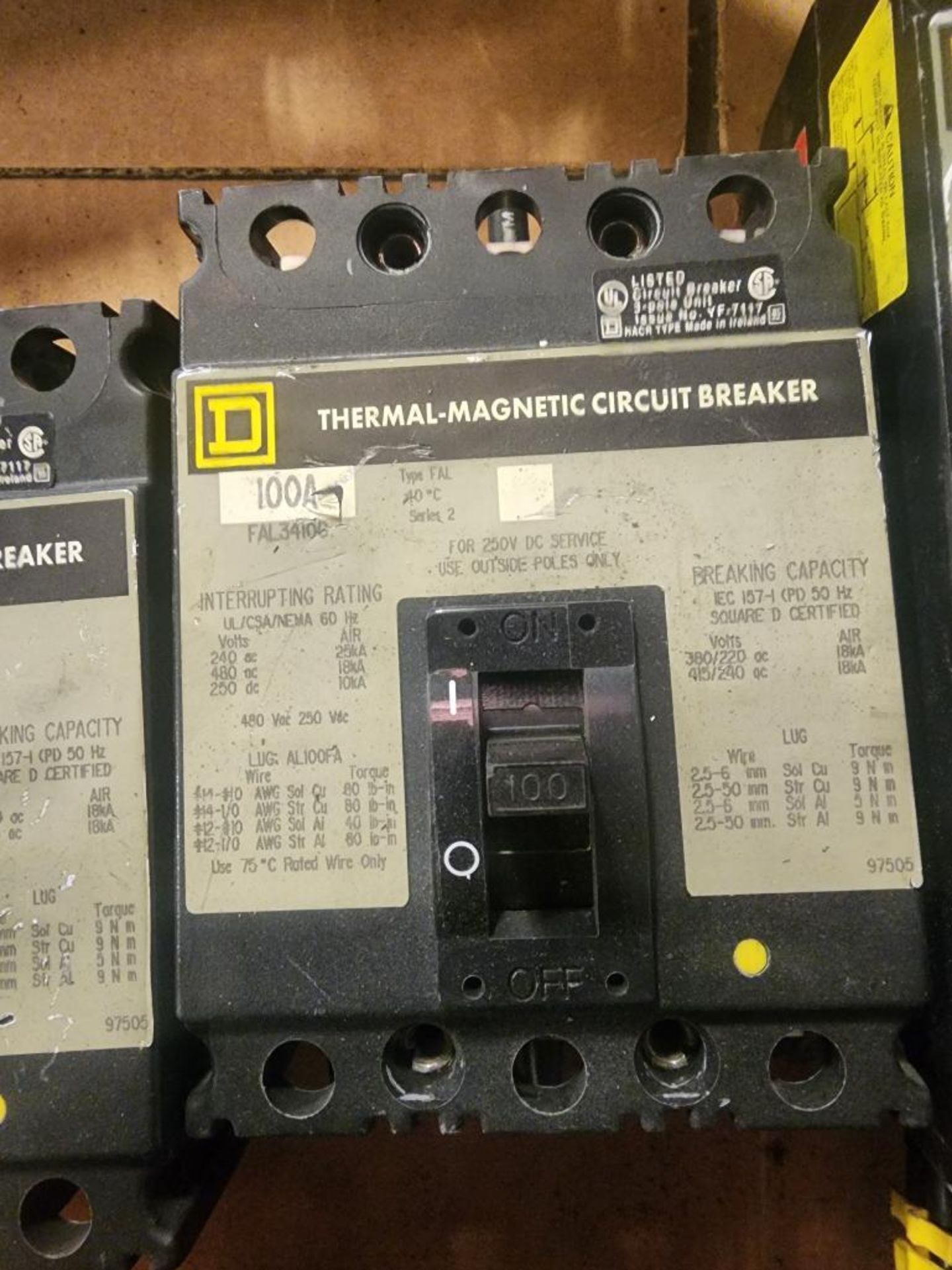 (4) Square D Circuit Breakers; (1) 200 Amp Breaker MNF362001021 & (3) 100 Amp Breakers FAL34106 - Image 3 of 3