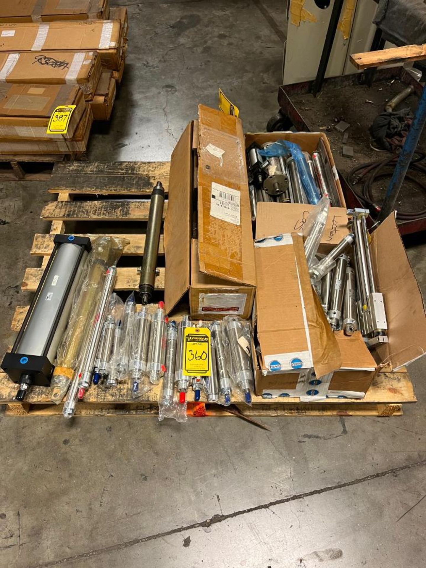 Skid Consisting of Assorted Pneumatic Cylinders, Bimba, Numatics, Speedaire, Festo