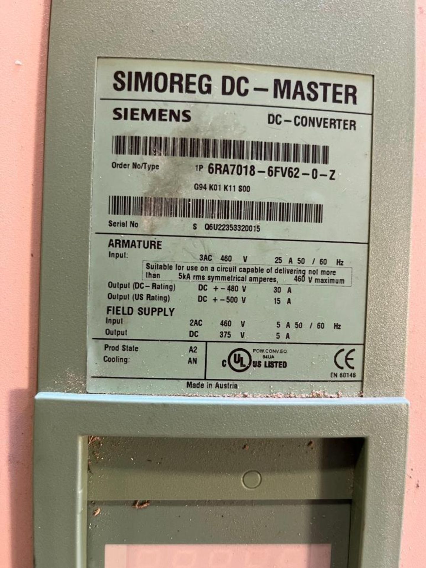 Siemens Simoreg DC-Master DC Converter, Order Number 6RA7018-6FV62-0-Z - Image 4 of 4