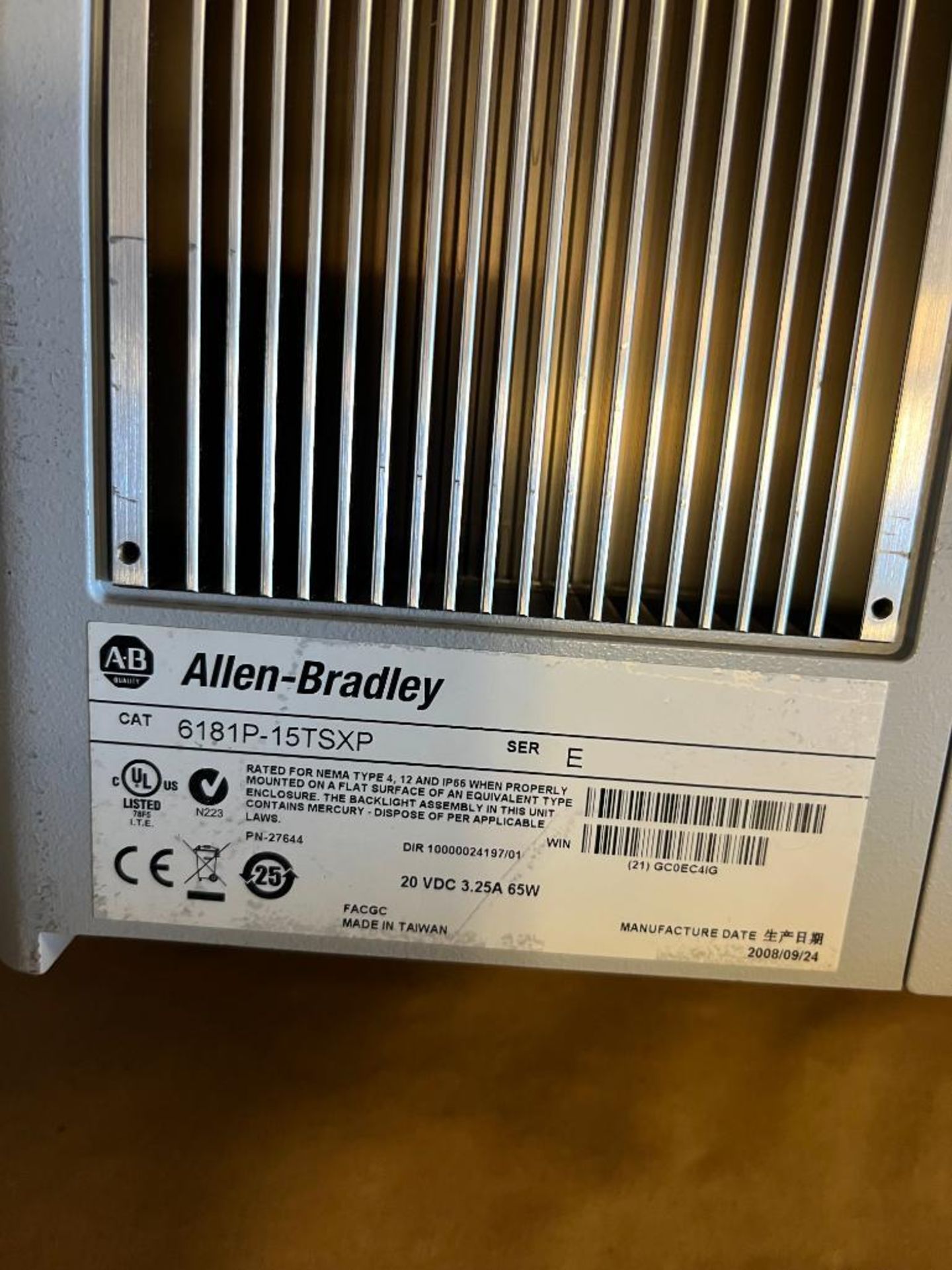 (1) Allen-Bradley 1500P Panel, Catalog Number 6181P-15TSXP, Series E, (1) Allen-Bradley PanelView Pl - Image 3 of 6