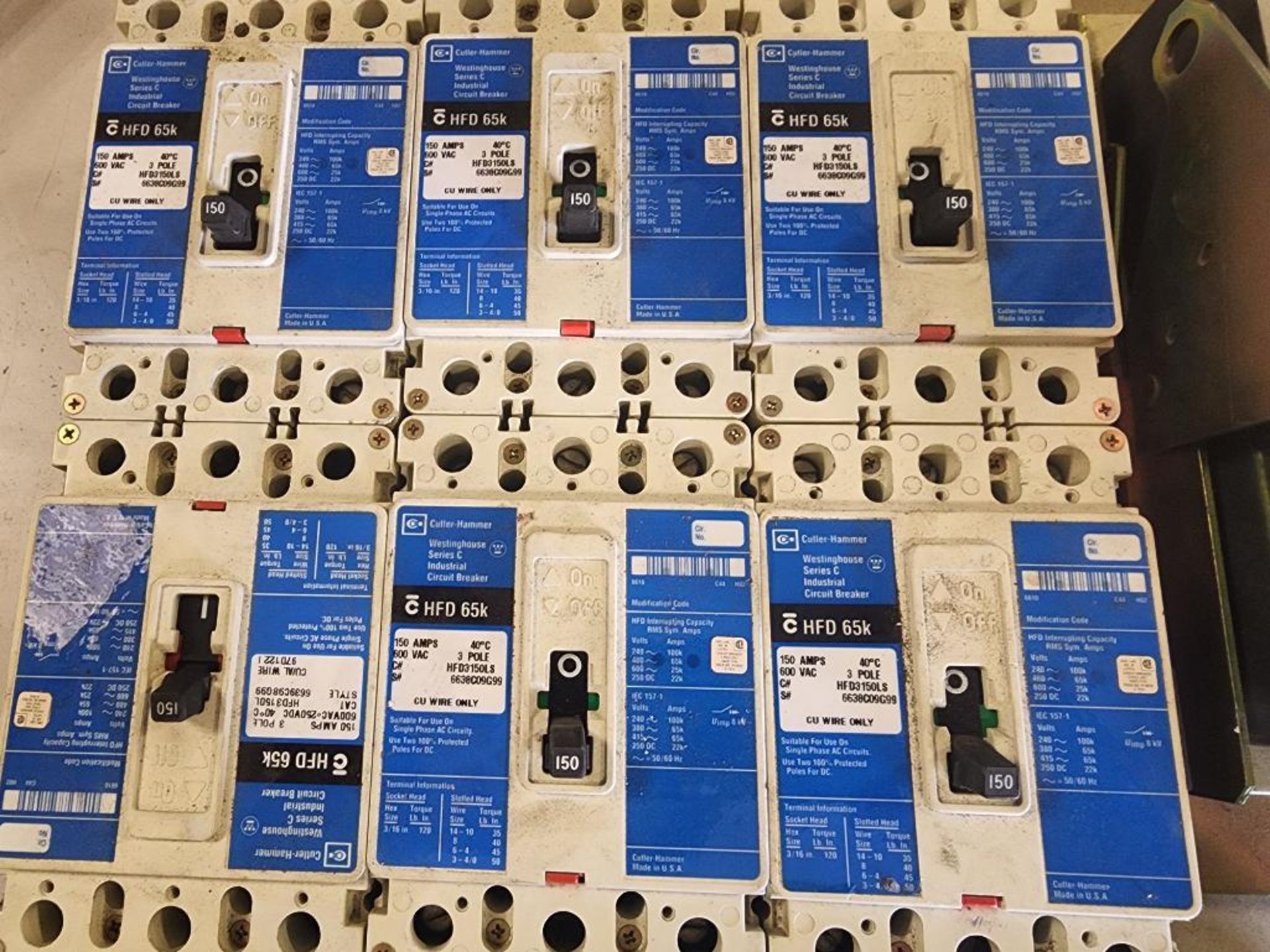 (7) Cutler Hammer Circuit Breakers; (6) HFD3150L 150 AMP Breakers & (1) HKD3400F 400 AMP Breaker - Image 3 of 4