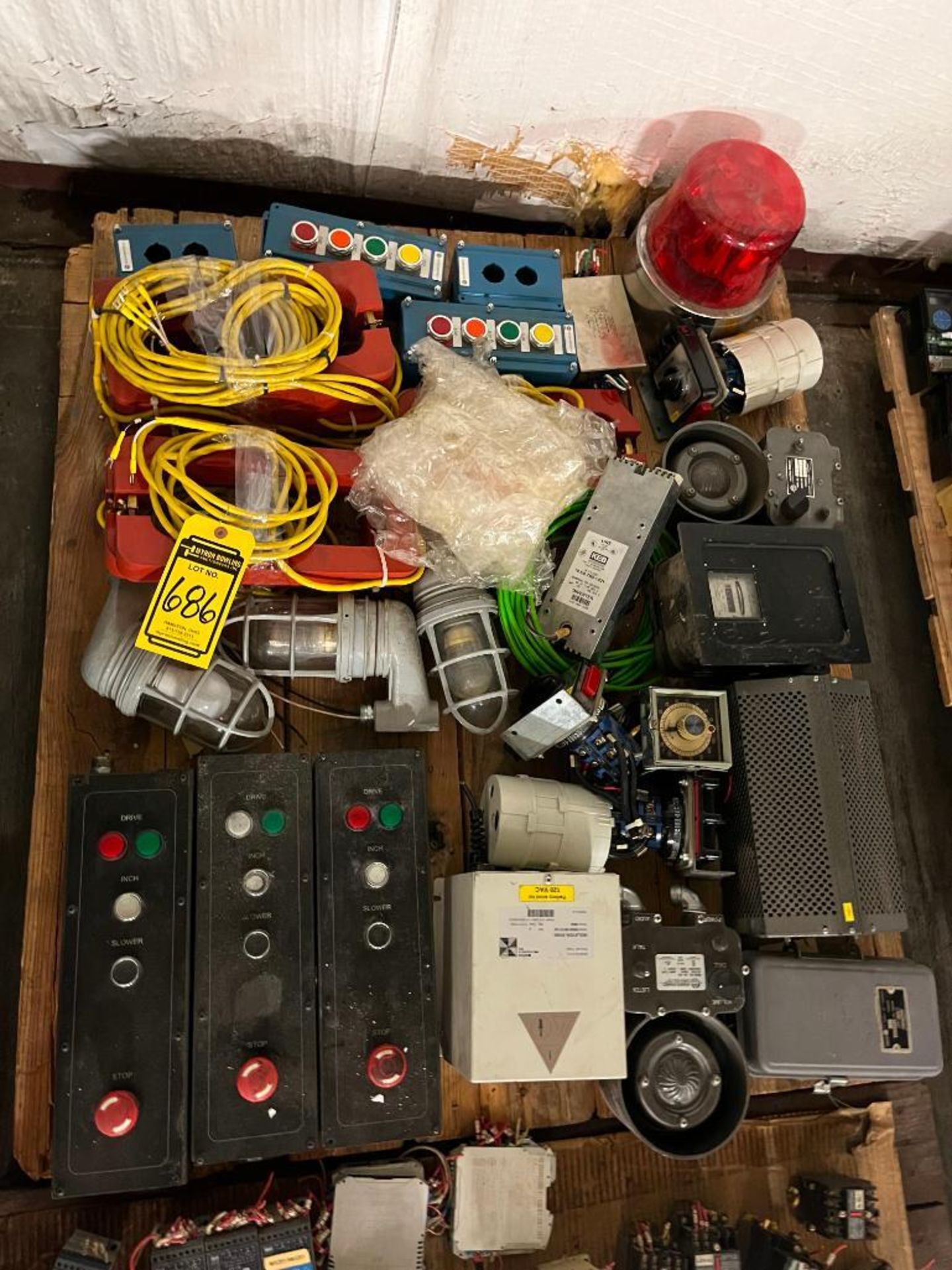 Skid Consisting of Assorted Control Panels, Light Fixtures, Industrial Intercoms