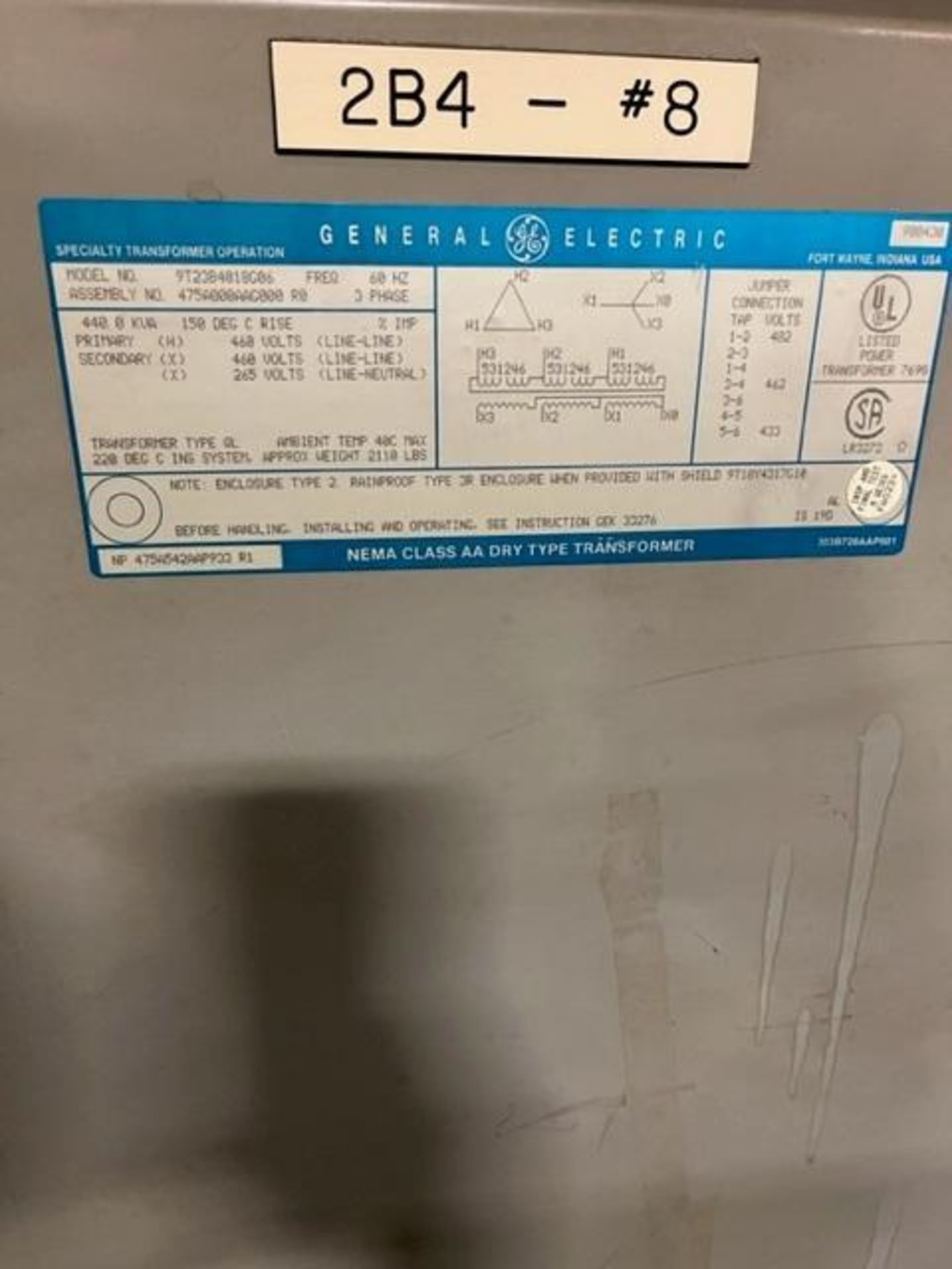 General Electric NEMA Class AA Dry Type Transformer, Model 9T23B4018G06, 440 KVA, 3-Phase, 60 Hz - Image 3 of 3