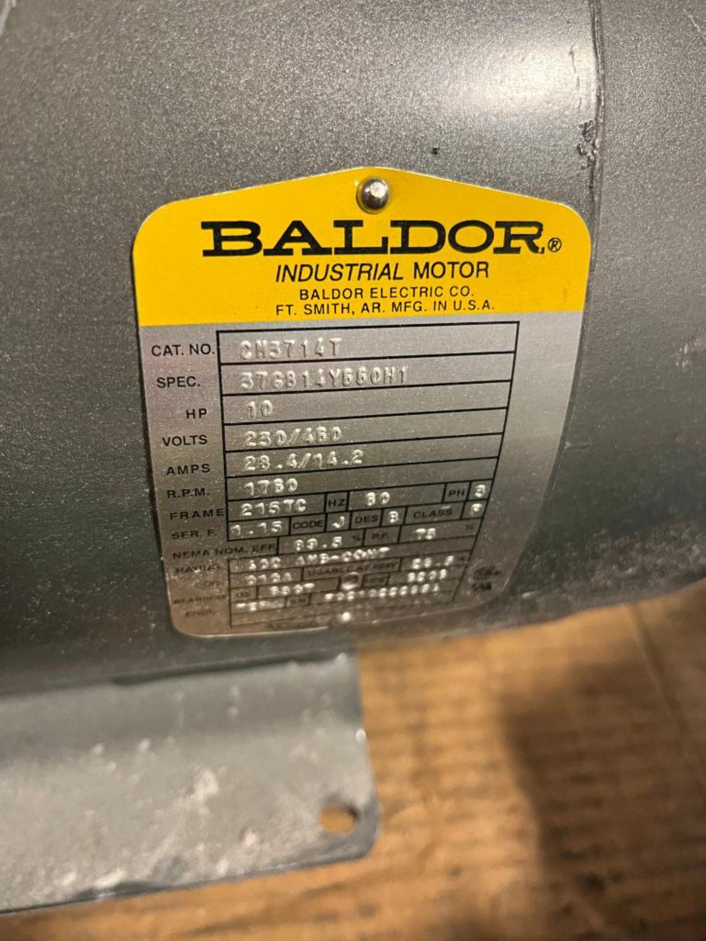 Baldor Motor, Catalog N0. CM3714T, 10 HP, Frame: 215TC, 3-Phase, 460 Volt, 1760 RPM, 60 Hz - Image 3 of 3