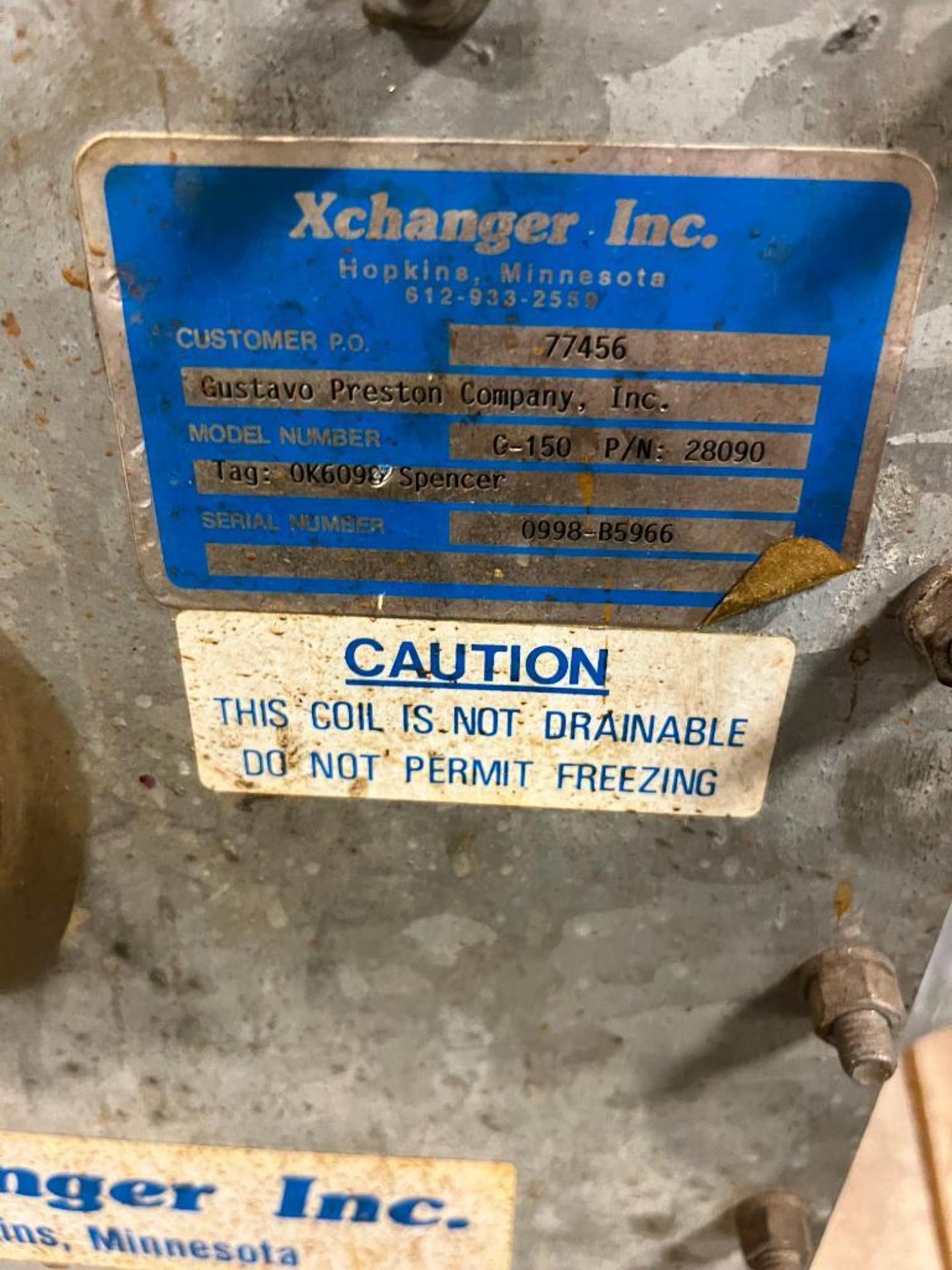 Xchanger Inc. Heat Exchanger Coil, Model G-150, S/N 0998-B5966 - Image 3 of 3
